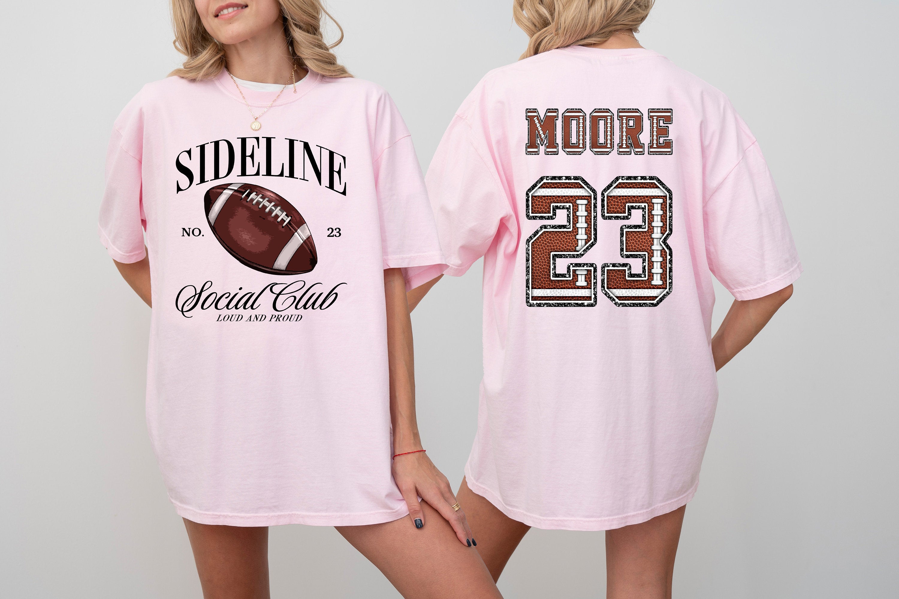 Sideline Social Club Custom Sports Comfort Colors Tee, Two-sided Football Tshirt Custom Number Name Football Mom Tee Personalized Football T