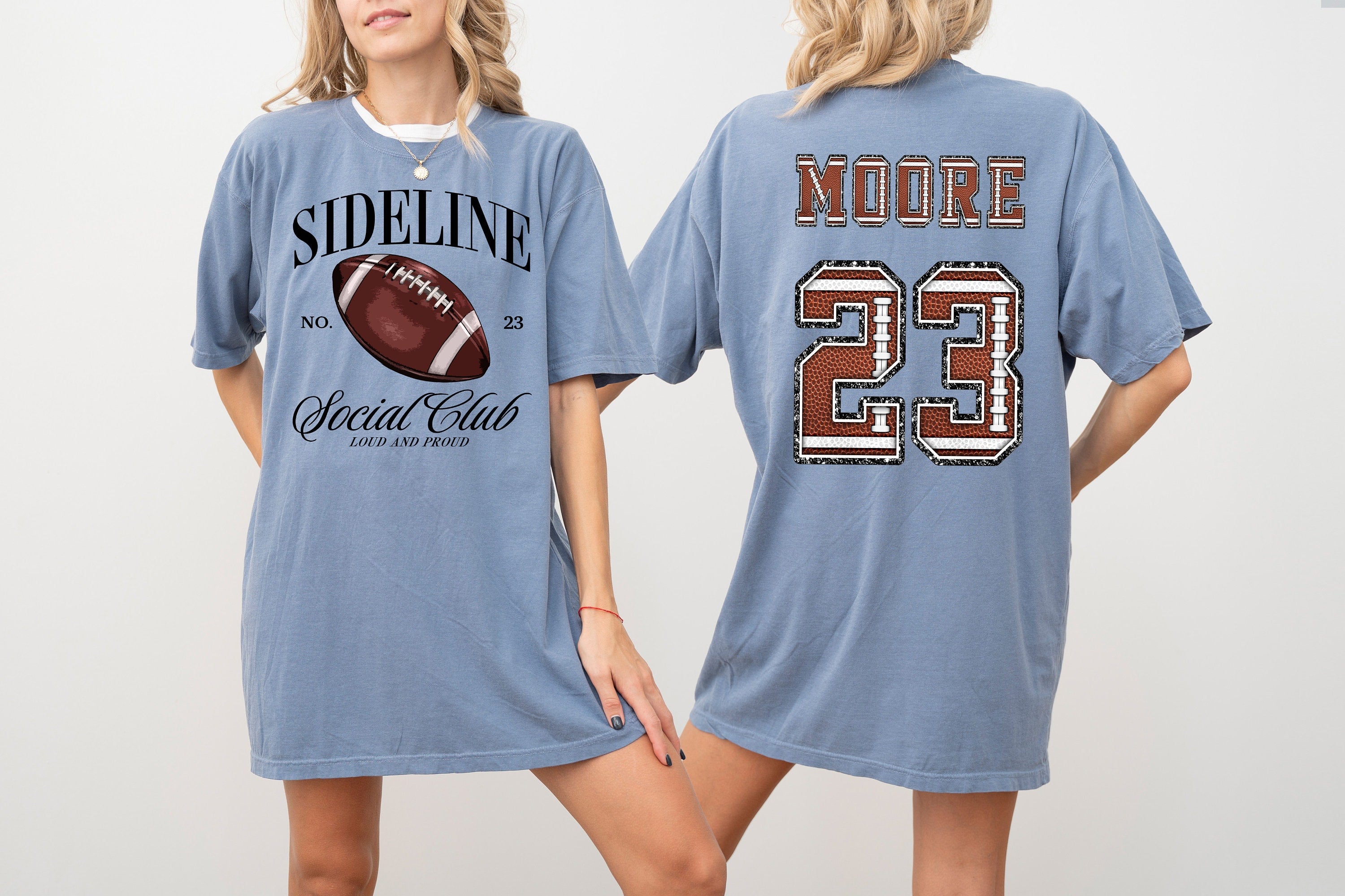 Sideline Social Club Custom Sports Comfort Colors Tee, Two-sided Football Tshirt Custom Number Name Football Mom Tee Personalized Football T