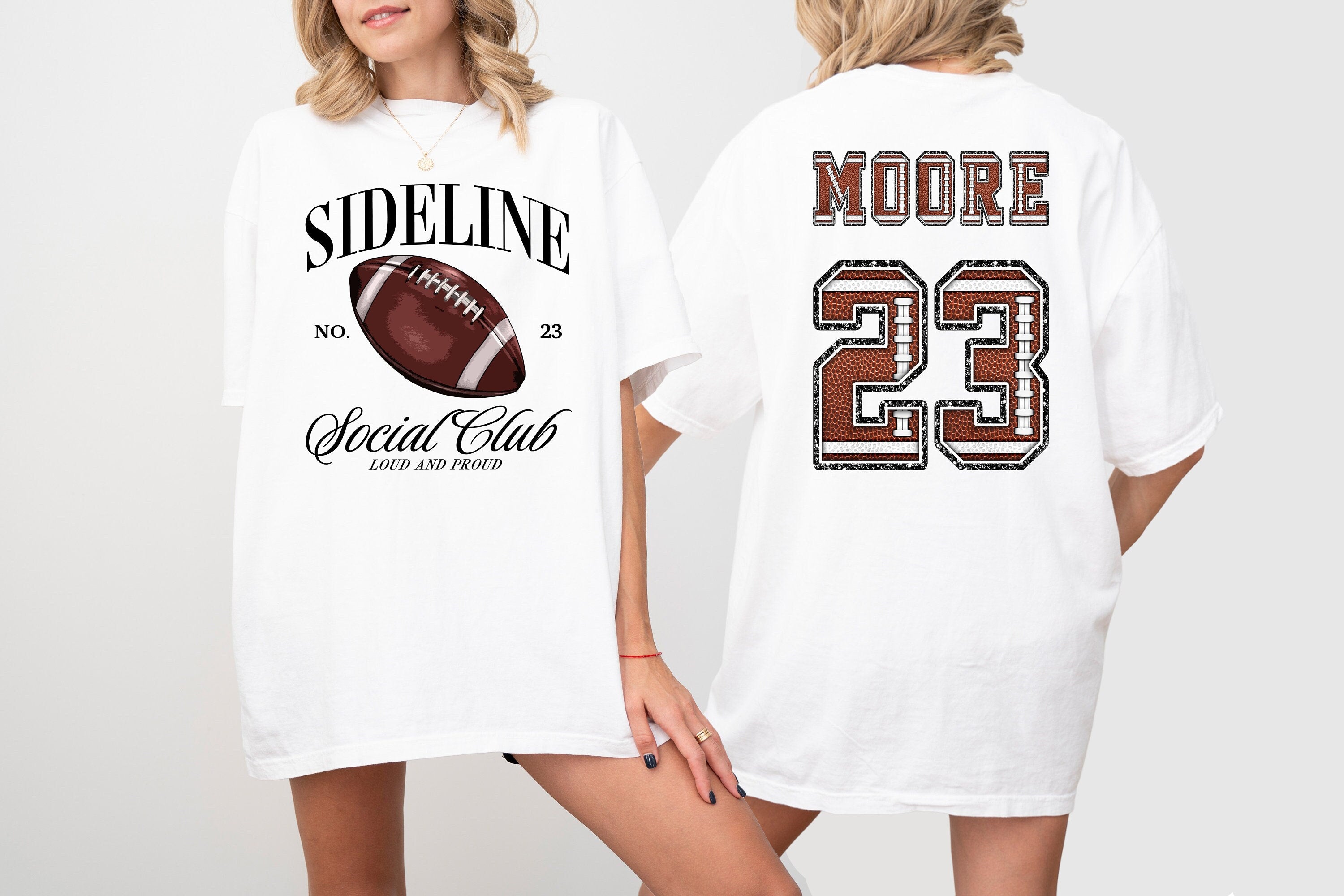 Sideline Social Club Custom Sports Comfort Colors Tee, Two-sided Football Tshirt Custom Number Name Football Mom Tee Personalized Football T