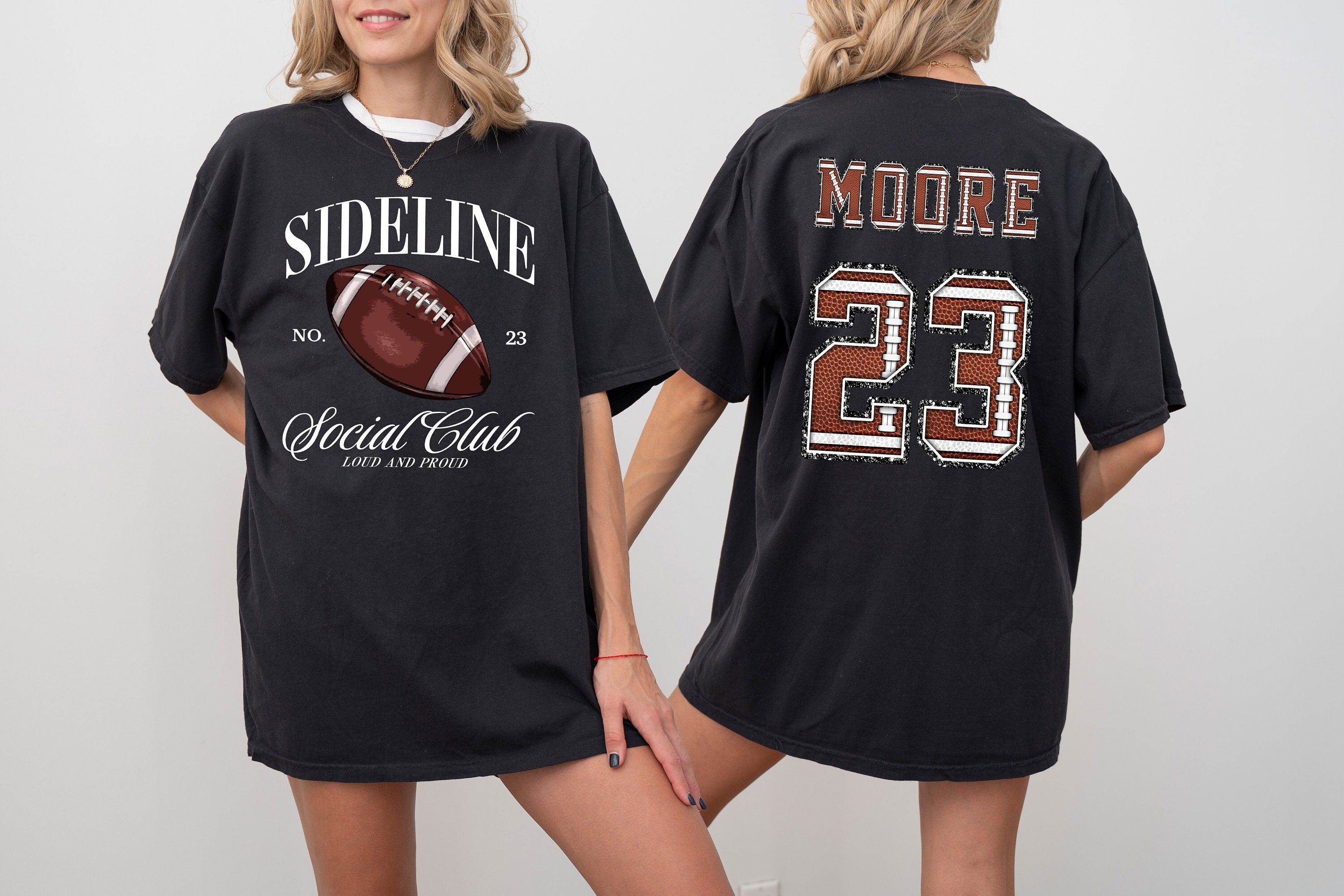 Custom Sideline Social Club Sports Comfort Colors Tee, Two-sided Football Tshirt Custom Number Name Football Mom Tee Personalized Football T