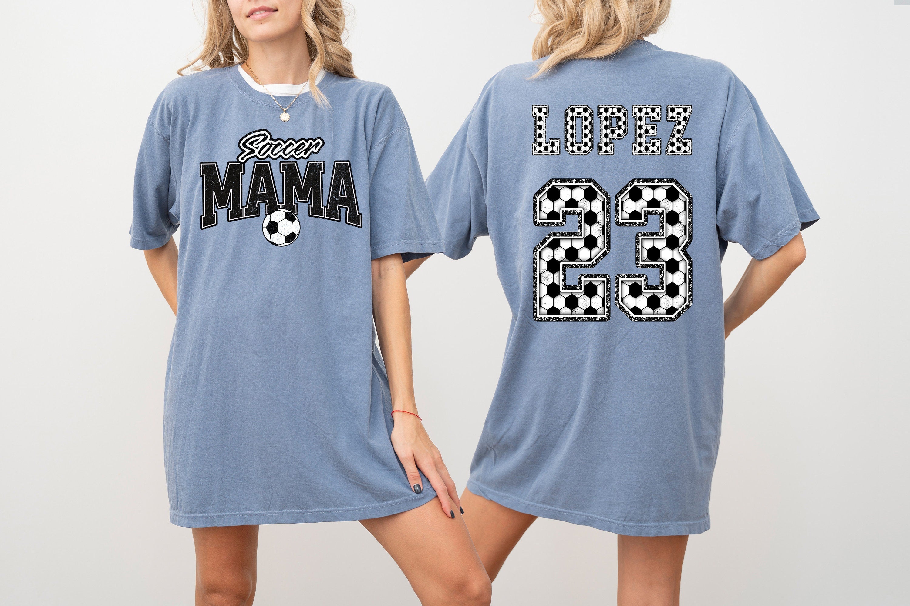 Soccer Mama Game Day Custom Sports Comfort Colors Tee, Two-sided Soccer Tshirt Custom Number Name Soccer Mom Tee Personalized Soccer Shirt