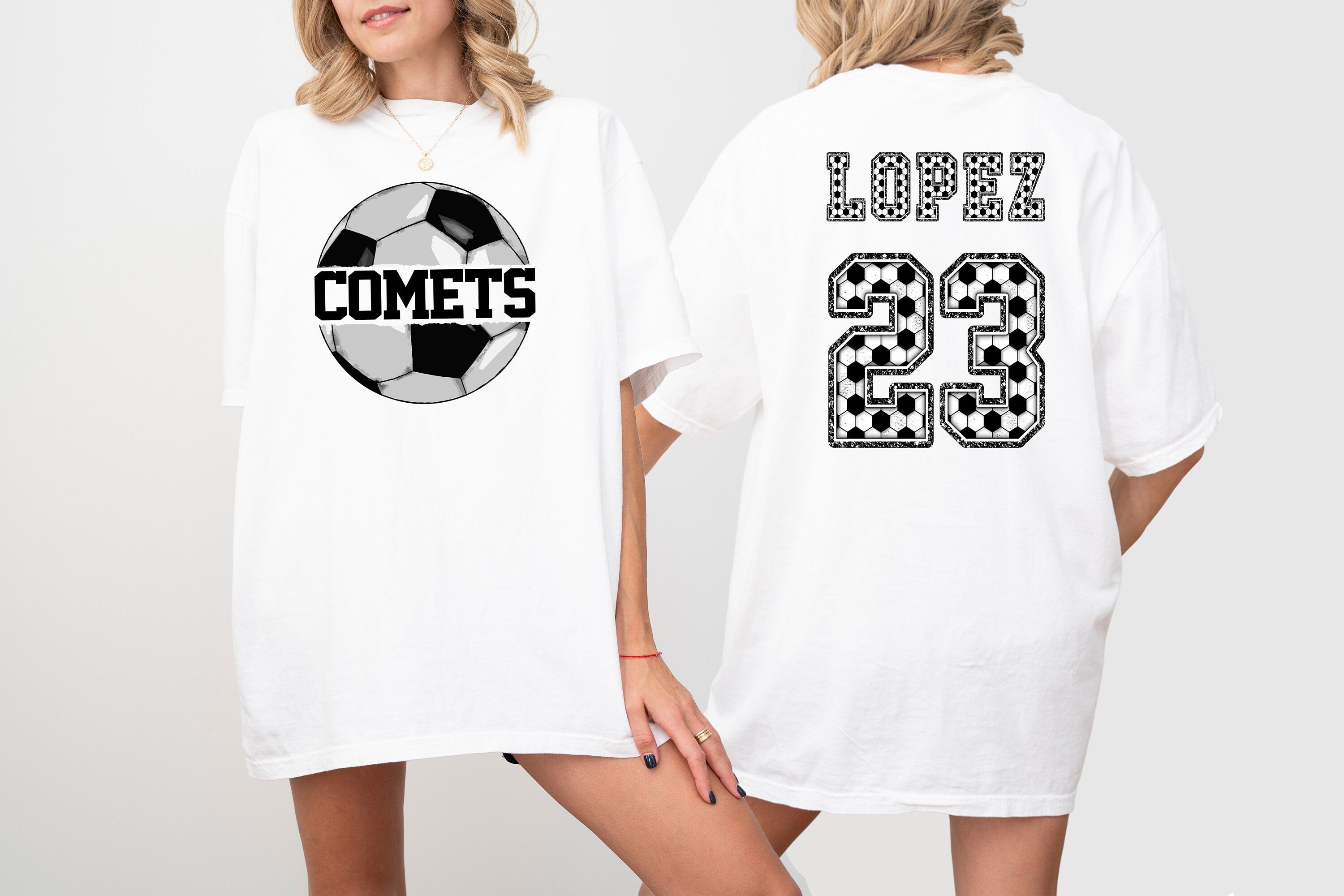 Soccer Team Name Custom Sports Comfort Colors Tee, Two-sided Soccer Tshirt Custom Number Name Soccer Mom Tee Personalized Soccer Shirt