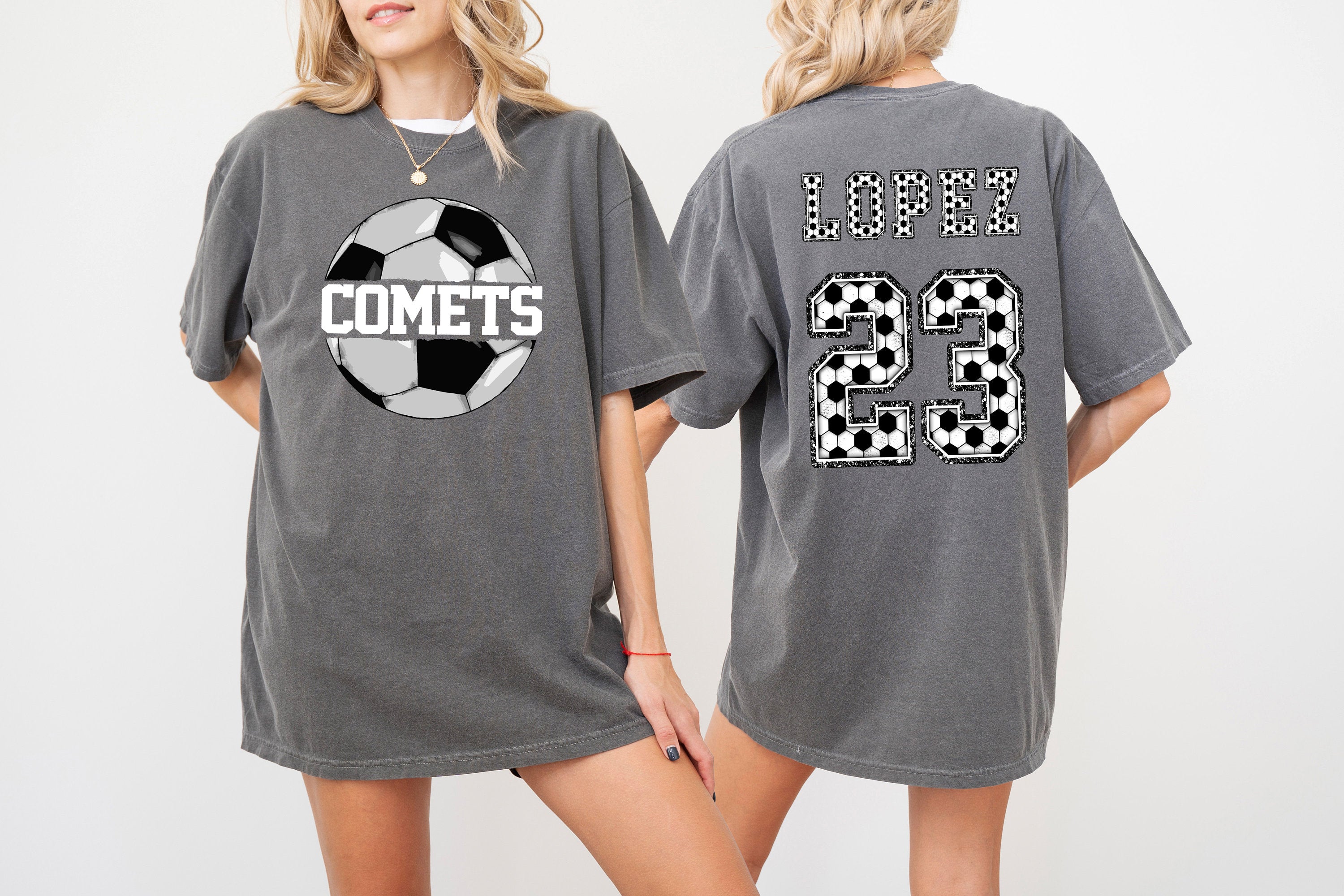 Soccer Team Name Custom Sports Comfort Colors Tee, Two-sided Soccer Tshirt Custom Number Name Soccer Mom Tee Personalized Soccer Shirt