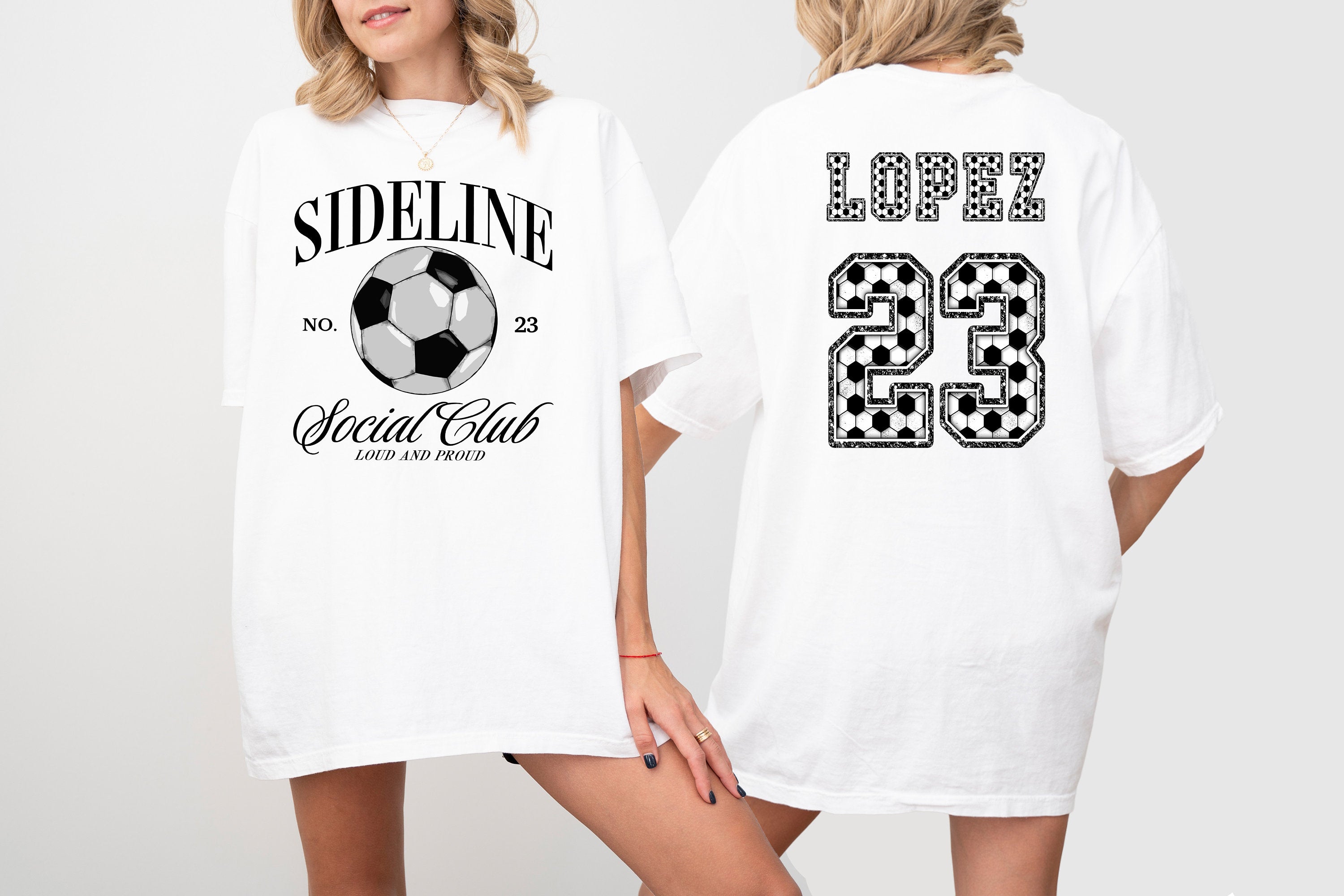 Sideline Social Club Custom Sports Comfort Colors Tee, Two-sided Soccer Tshirt Custom Number Name Soccer Mom Tee Personalized Soccer Shirt