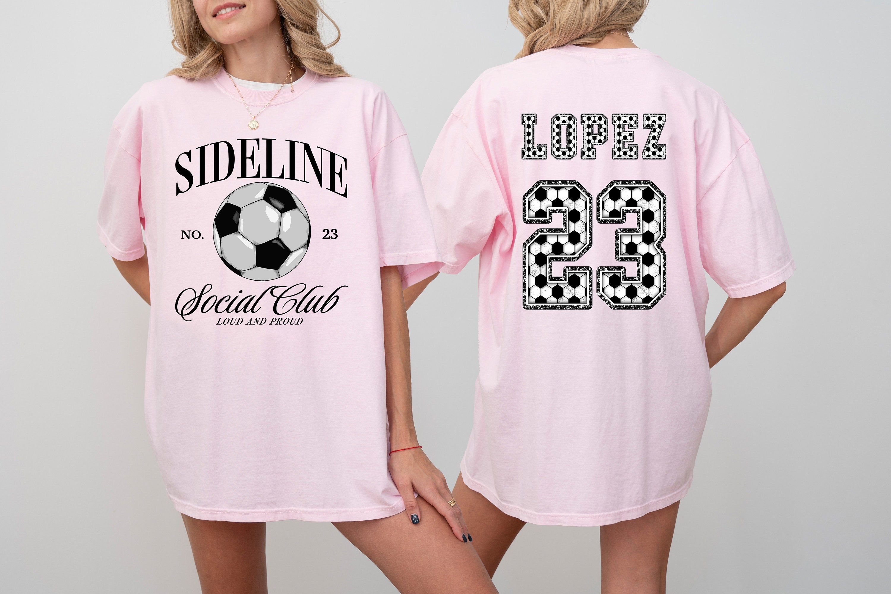 Sideline Social Club Custom Sports Comfort Colors Tee, Two-sided Soccer Tshirt Custom Number Name Soccer Mom Tee Personalized Soccer Shirt