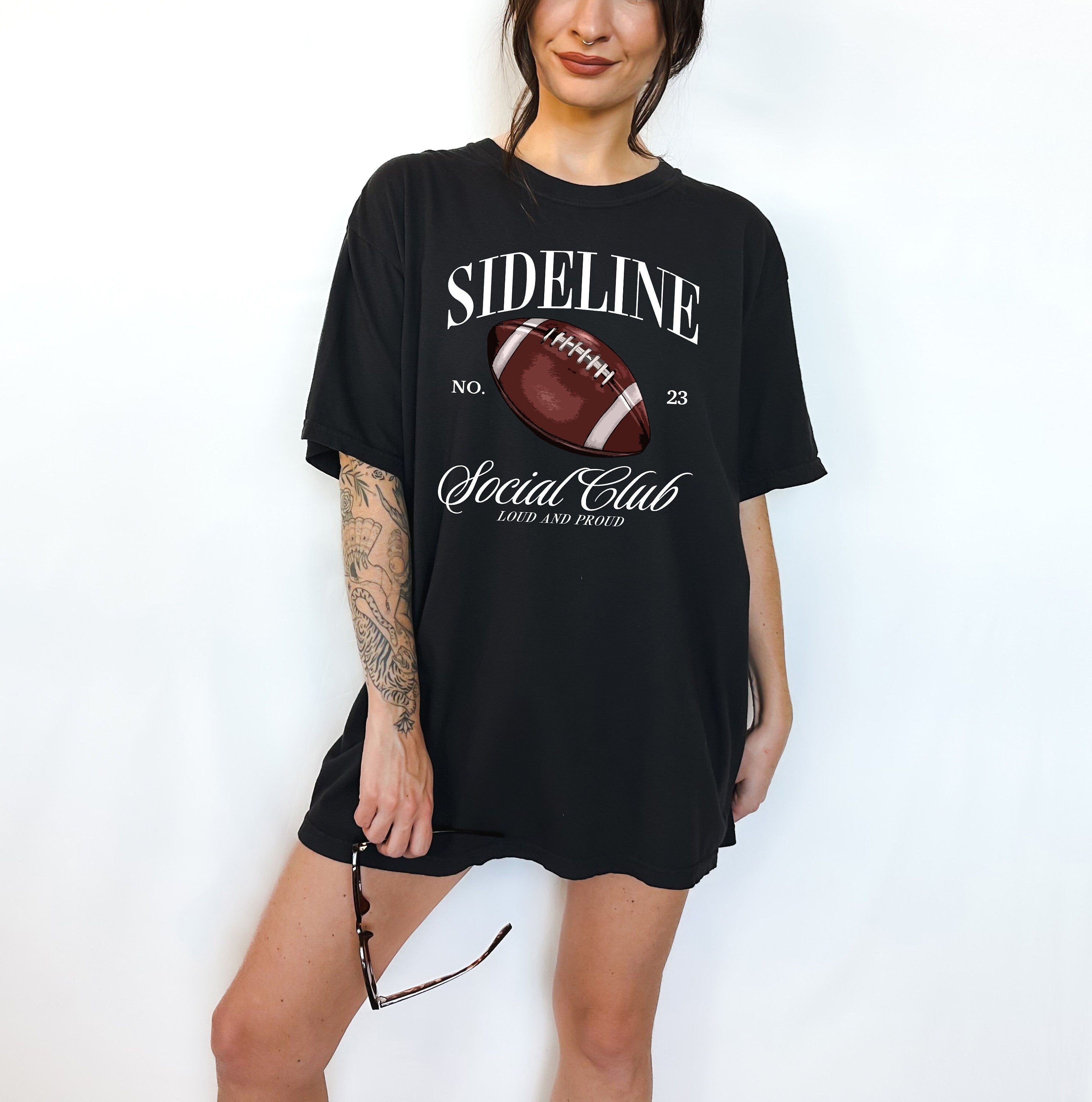 Sideline Social Club Football Comfort Colors Tee, Sports Shirt, Football Mom Tee, Parents of Football Players, Football T-shirt, Social Club