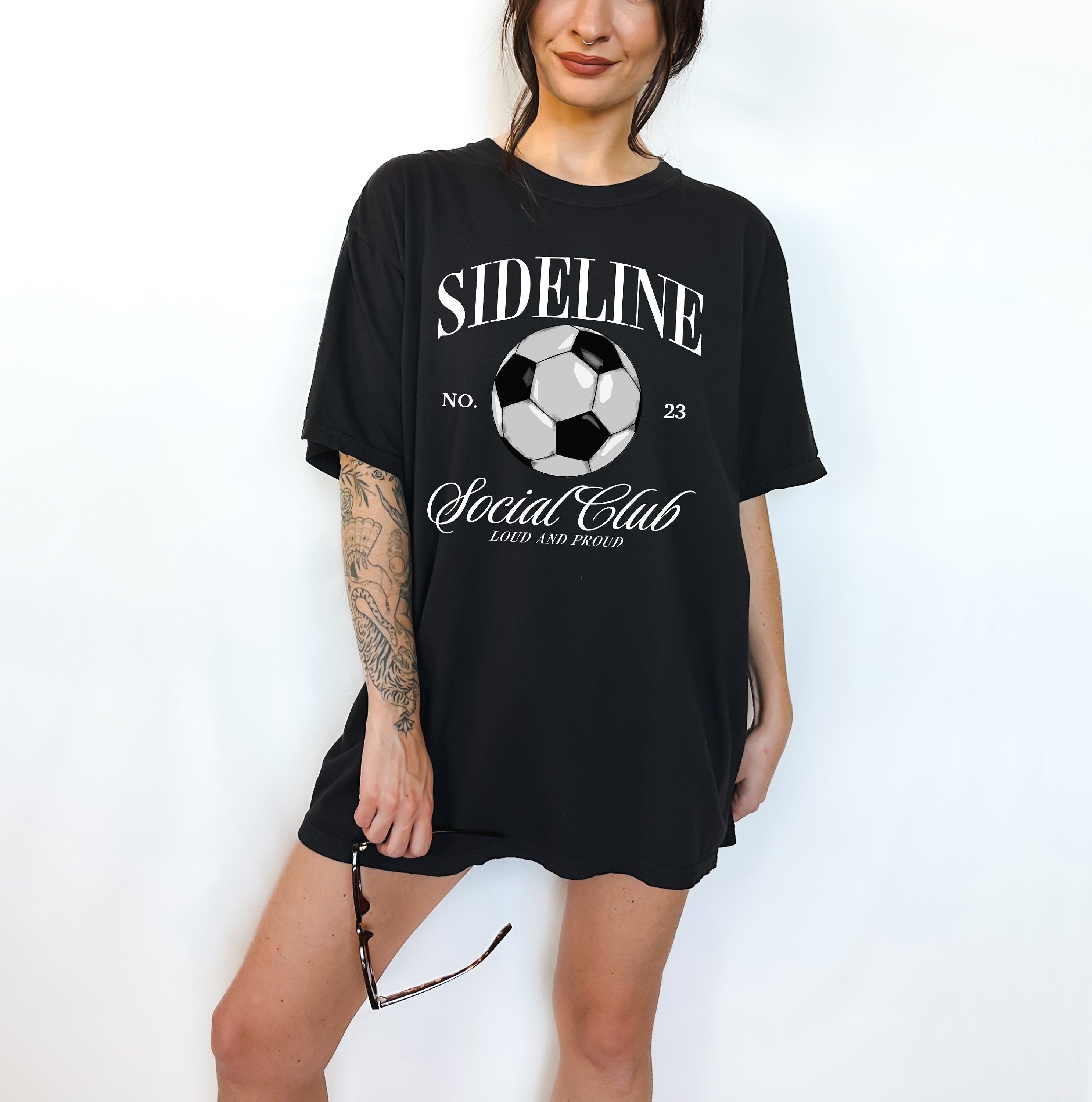 Sideline Social Club Custom Sports Comfort Colors Tee, Two-sided Soccer Tshirt Custom Number Name Soccer Mom Tee Personalized Soccer Shirt