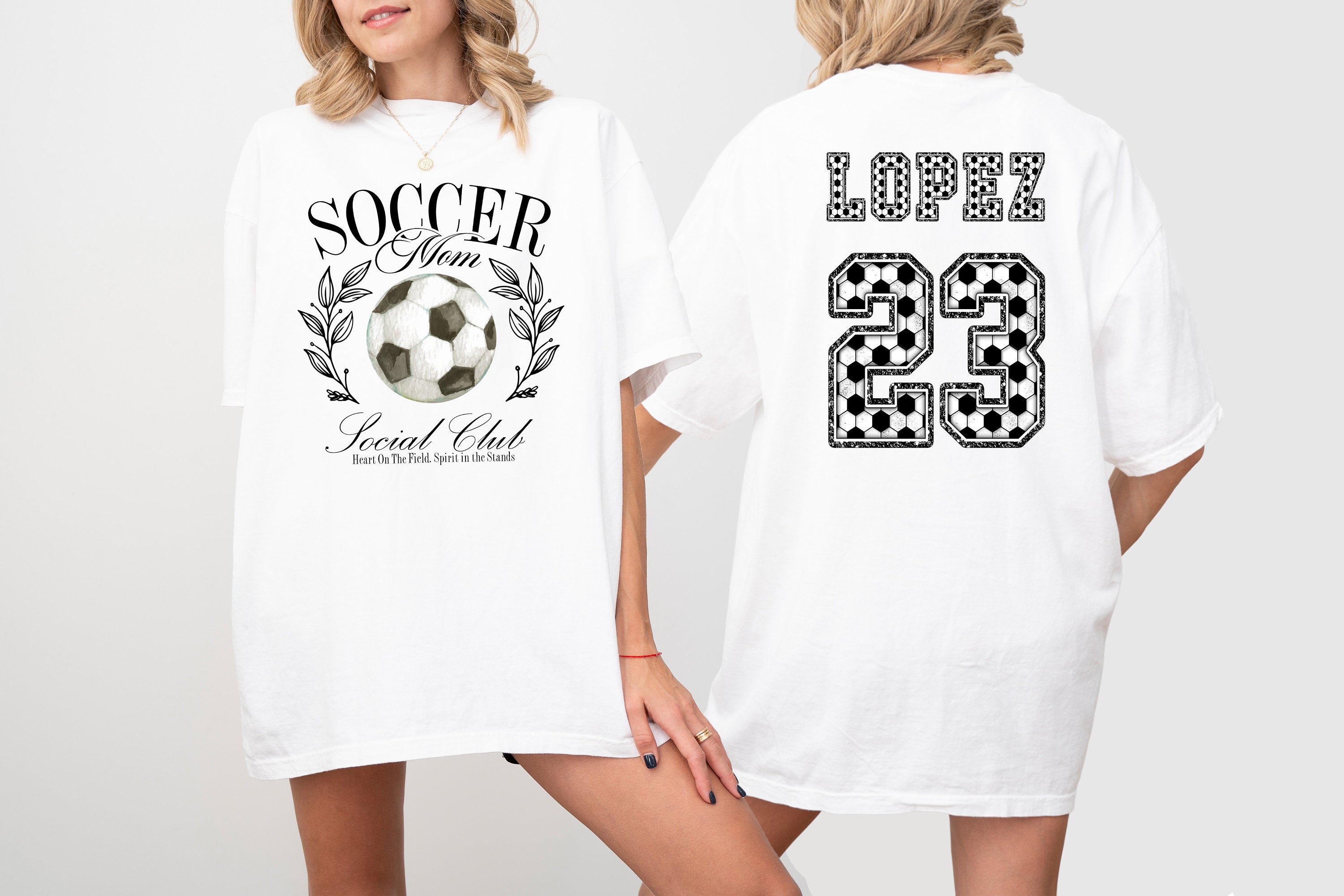 Soccer Mom Social Club Custom Sports Comfort Colors Tee, Two-sided Soccer Tshirt Custom Number Name Soccer Mom Tee Personalized Soccer Shirt