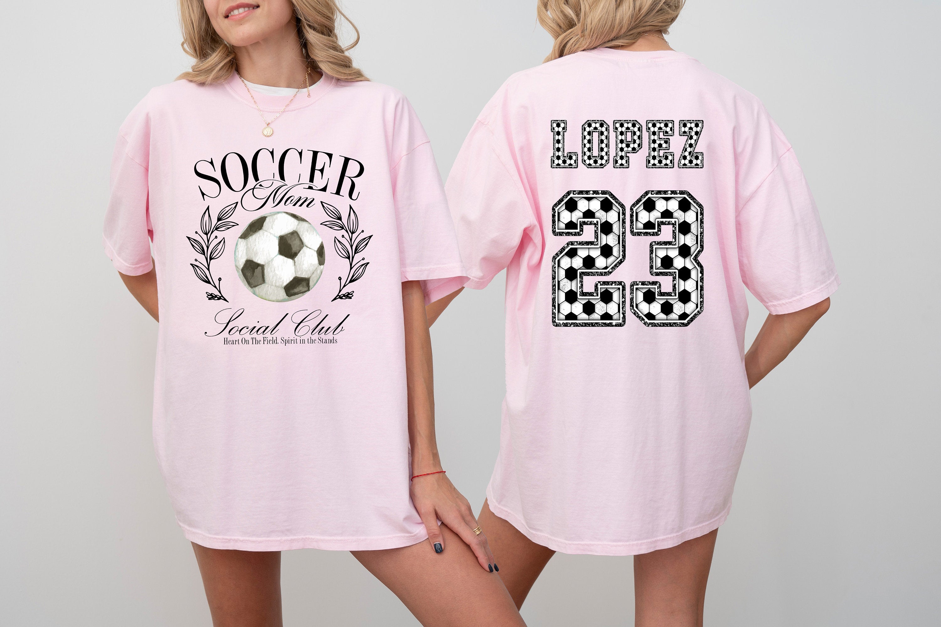 Soccer Mom Social Club Custom Sports Comfort Colors Tee, Two-sided Soccer Tshirt Custom Number Name Soccer Mom Tee Personalized Soccer Shirt