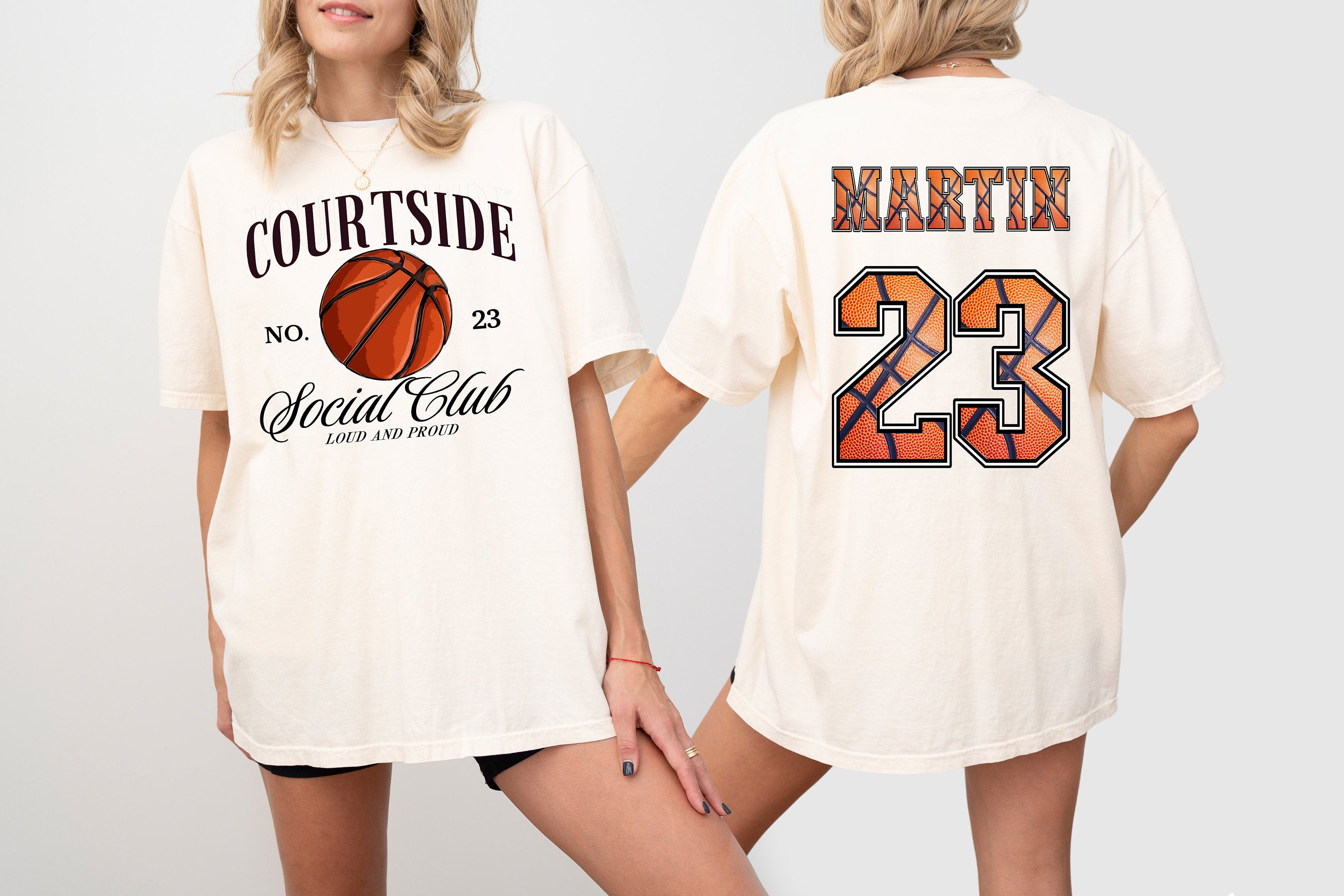 Court Side Social Club Sports Comfort Colors Tee, Two-sided Basketball Tshirt Custom Number Name Basketball Mom Tee Personalized Bball T