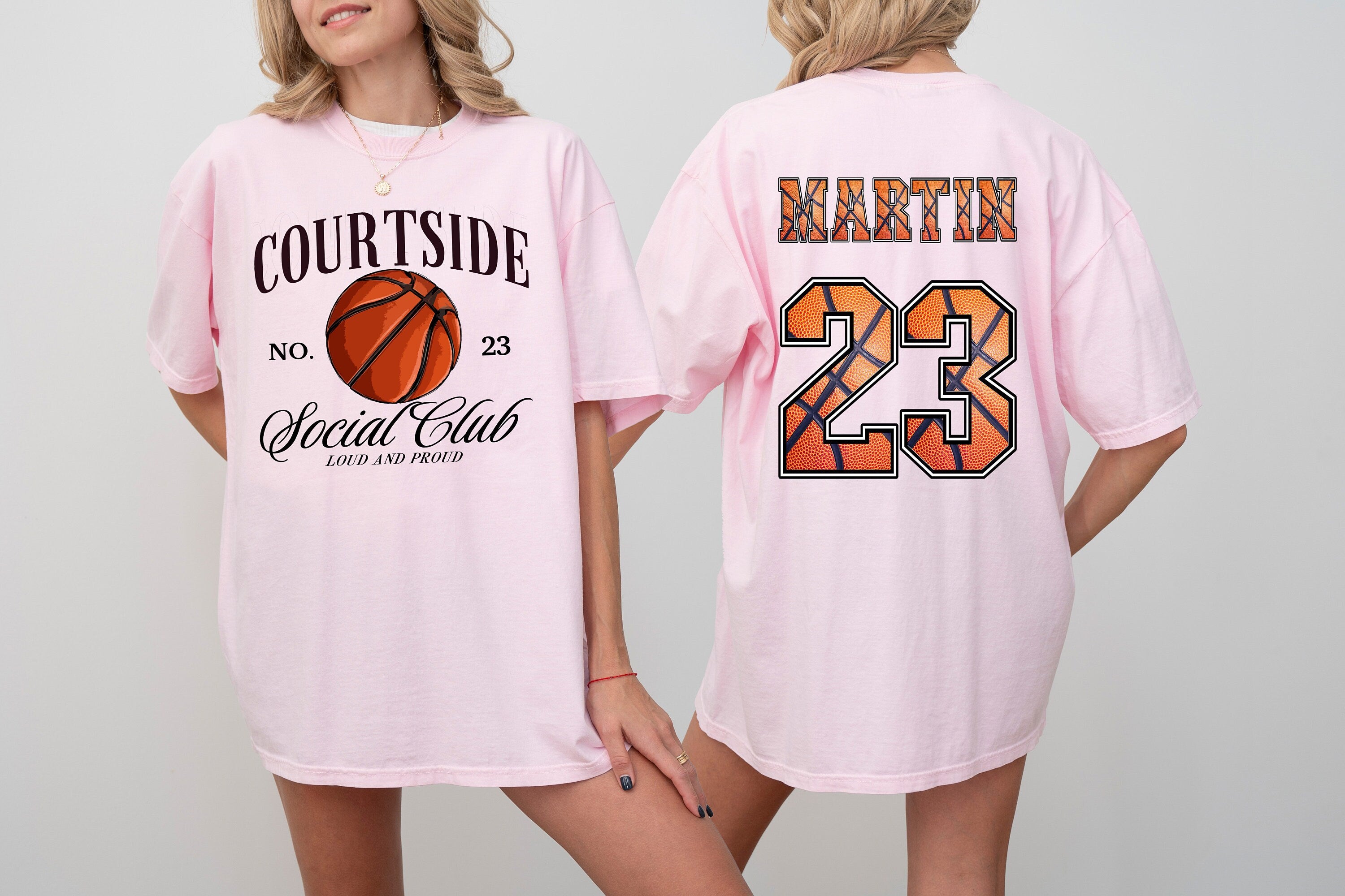 Court Side Social Club Sports Comfort Colors Tee, Two-sided Basketball Tshirt Custom Number Name Basketball Mom Tee Personalized Bball T