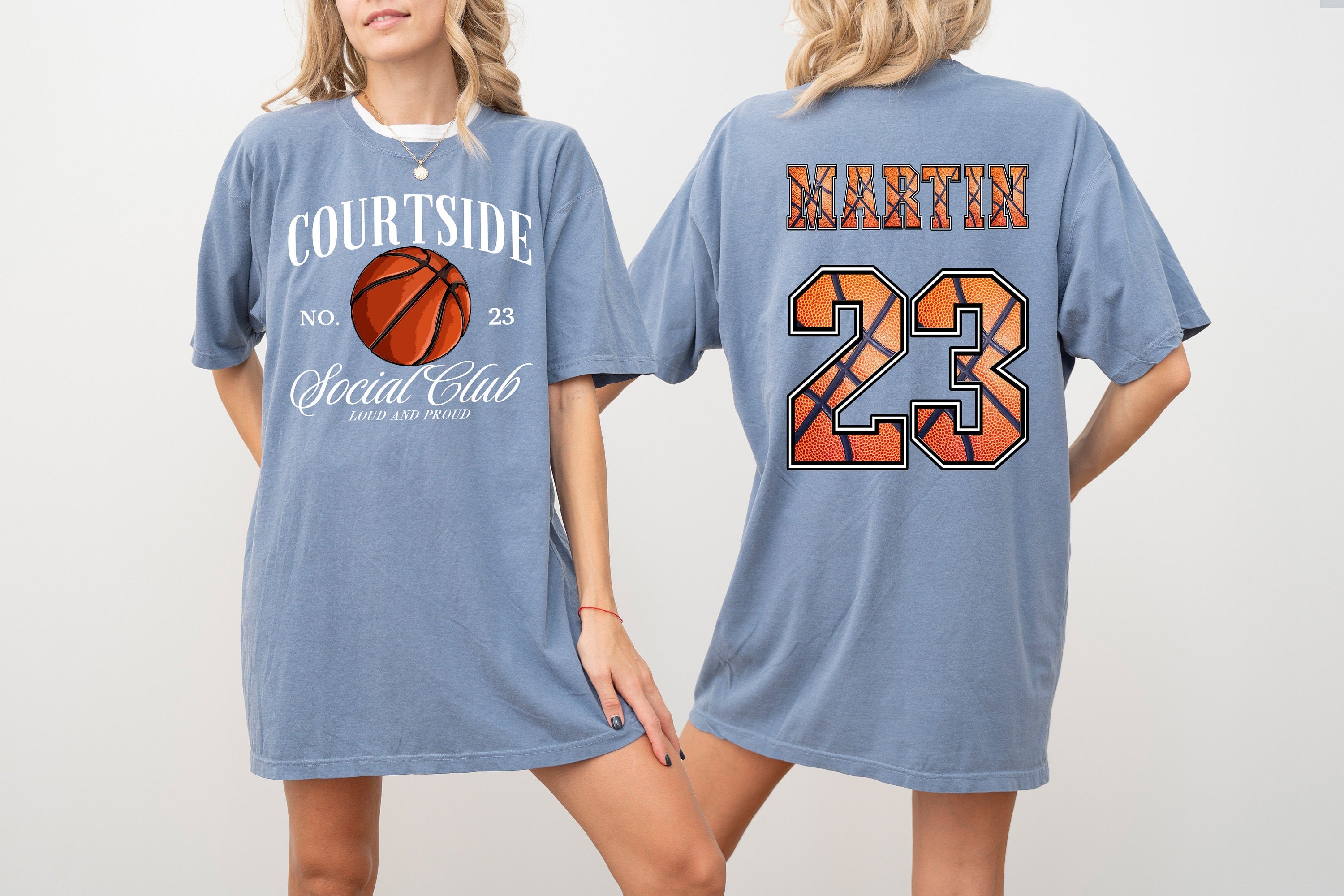 Custom Court Side Social Club Basketball Comfort Colors T Two-sided Basketball shirt Custom Number Name Sports Mom Tee Personalized Bball T