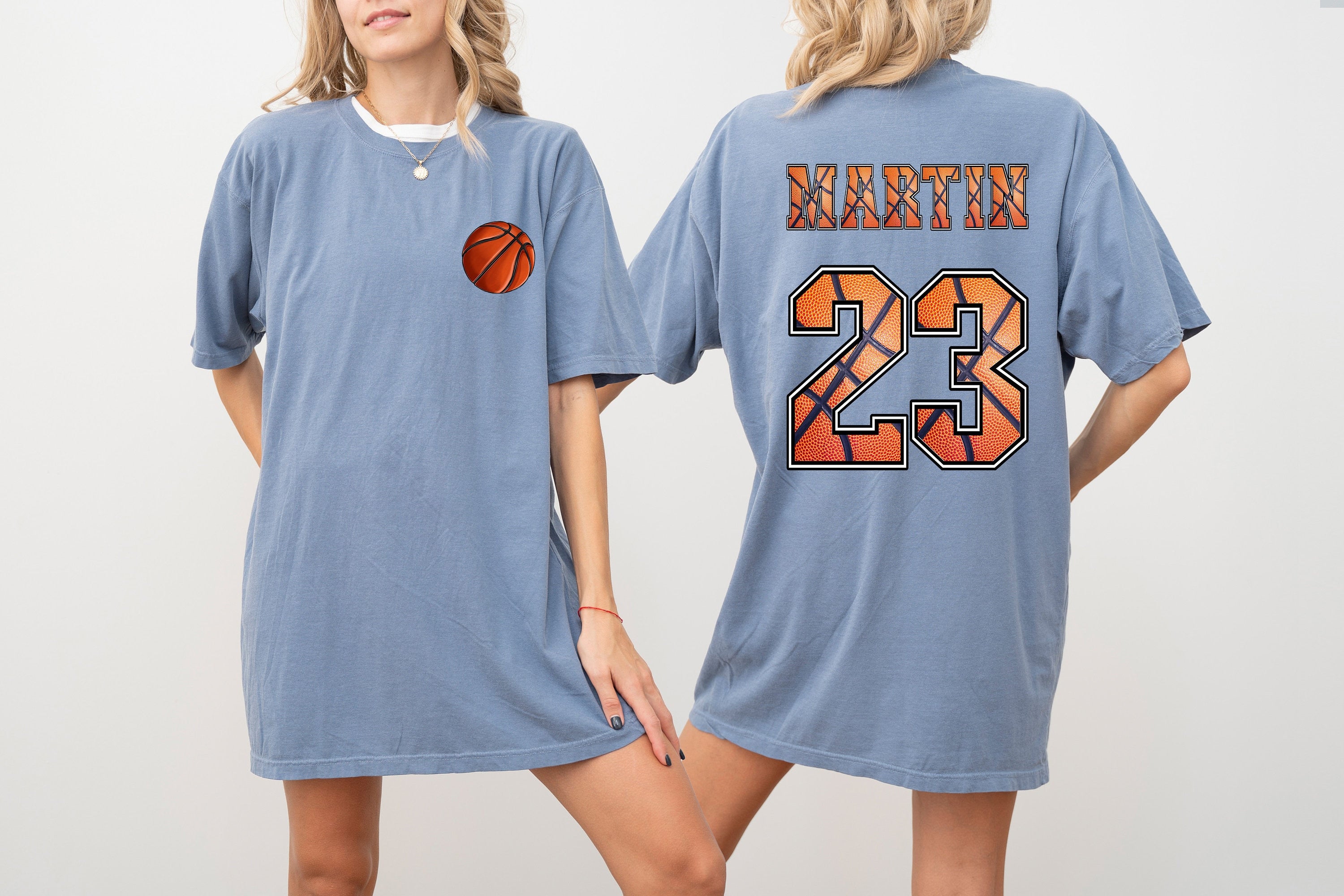 Custom Basketball Comfort Colors T Shirt Two-sided Basketball shirt Custom Number Name Sports Mom Tee Personalized Bball T