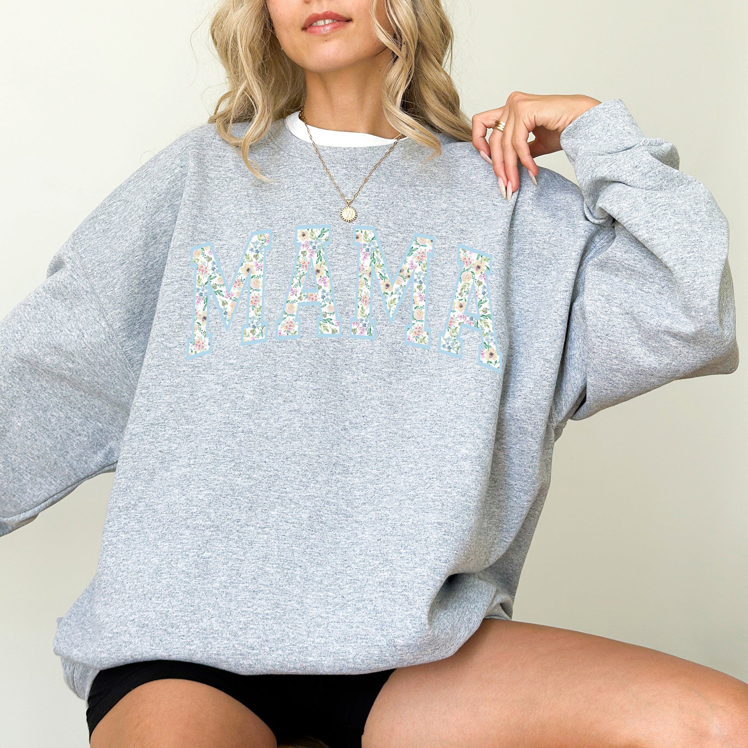 Floral Retro Mama Varsity Sweatshirt, Mother's Day Gift, Mother's Day Sweater, Mama Crewneck, Momma Crew, Vintage Sweater,