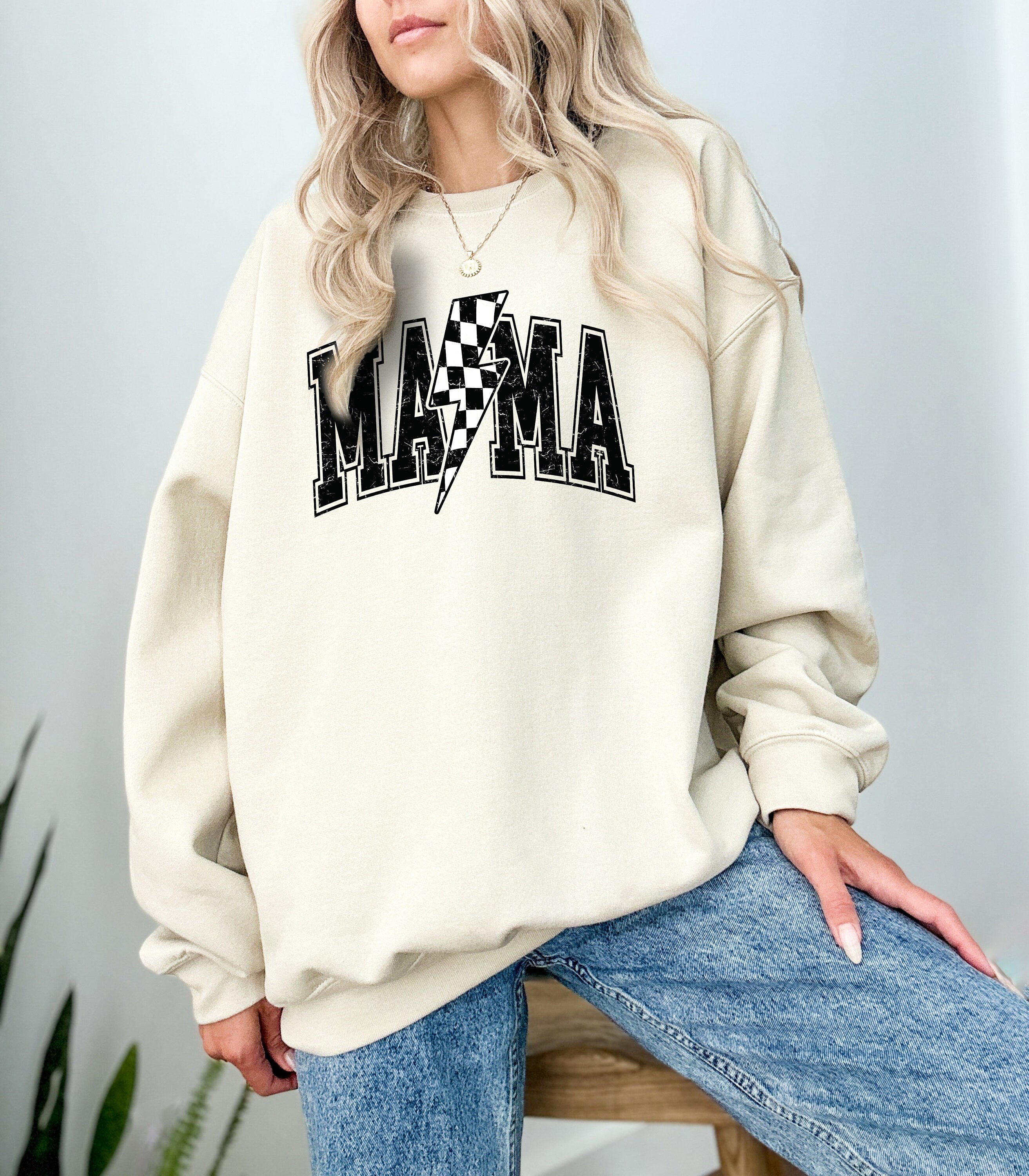 Retro Black Checkered Mama Sweatshirt, Mother's Day Gift, Mother's Day Sweater, Mama Crewneck, Momma Crew, Vintage Sweater,