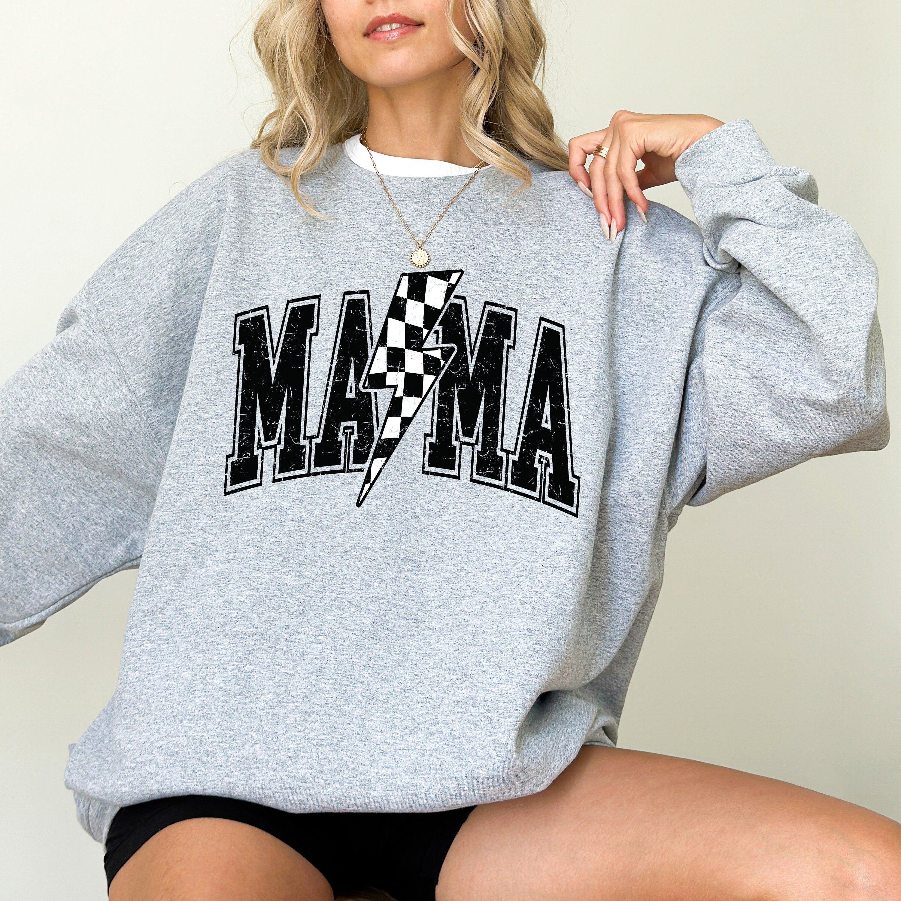 Retro Black Checkered Mama Sweatshirt, Mother's Day Gift, Mother's Day Sweater, Mama Crewneck, Momma Crew, Vintage Sweater,