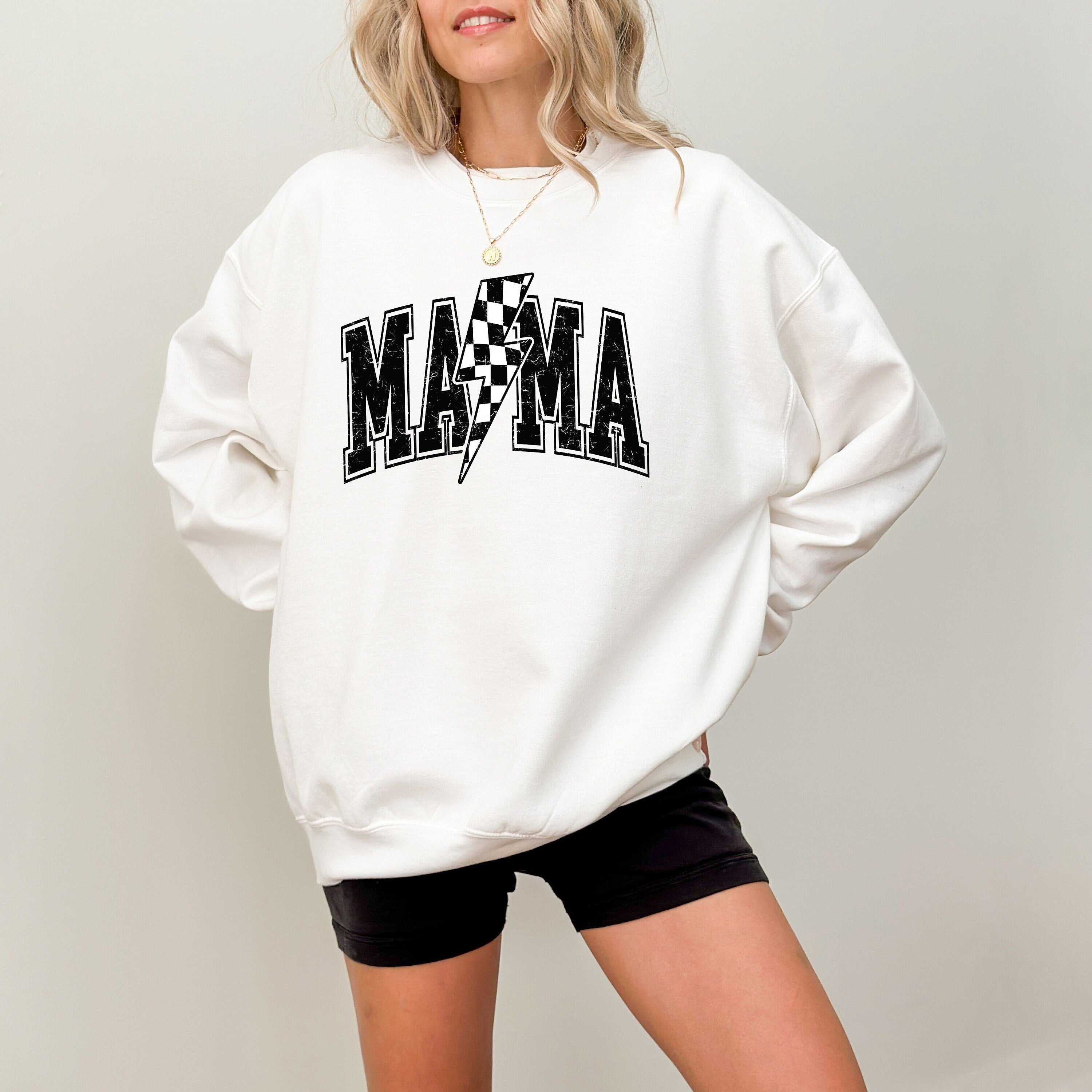 Retro Black Checkered Mama Sweatshirt, Mother's Day Gift, Mother's Day Sweater, Mama Crewneck, Momma Crew, Vintage Sweater,