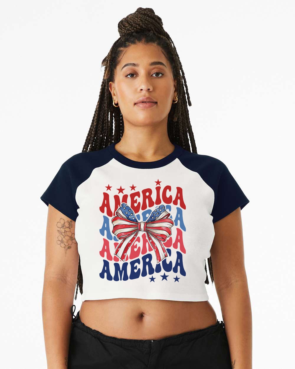 Baby Raglan Crop Top Tee Retro America Stars USA shirt,4th of July tee, Retro funny fourth shirt, Women 4th of July, Vintage American Girl