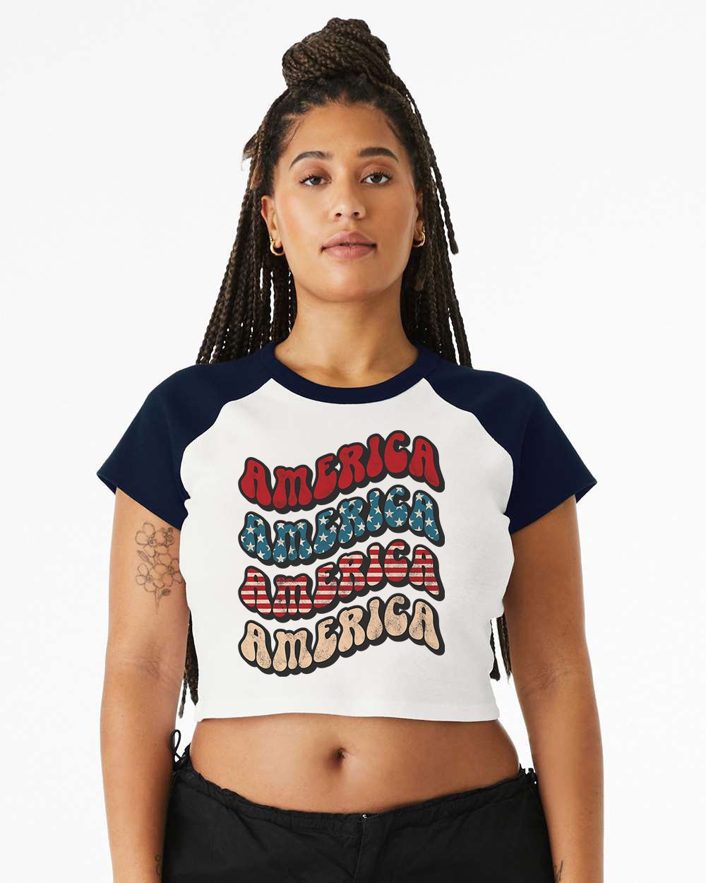 Baby Raglan Crop Top Tee Retro America Stars USA shirt,4th of July tee, Retro funny fourth shirt, Women 4th of July, Vintage American Girl