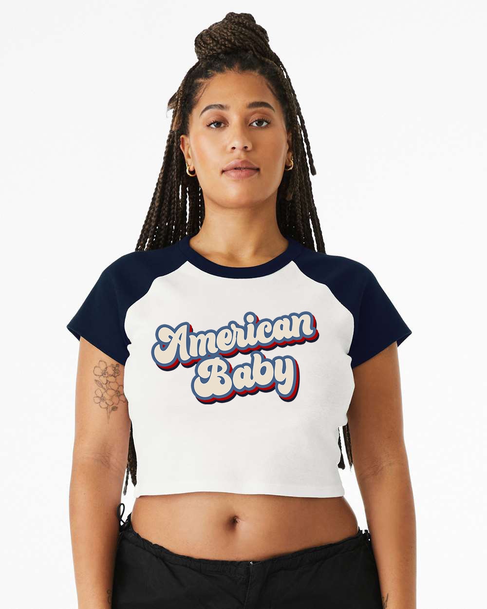 Baby Raglan Crop Top Tee Retro America Stars USA shirt,4th of July tee, Retro funny fourth shirt, Women 4th of July, Vintage American Baby