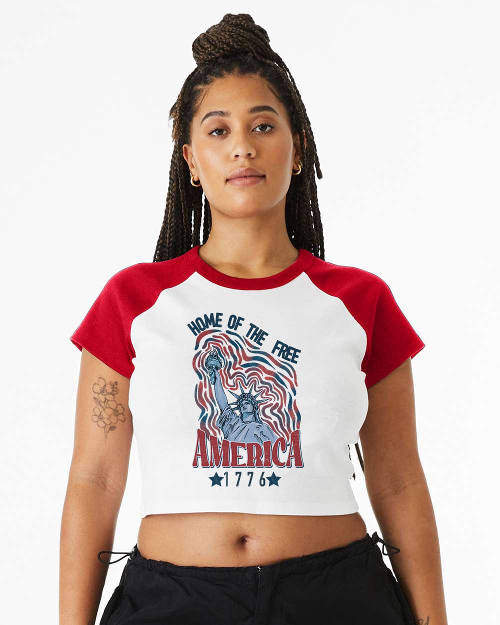 Baby Raglan Crop Top Tee Retro America Stars USA shirt,4th of July tee, Retro funny fourth shirt, Women 4th of July, Statue of Liberty tee