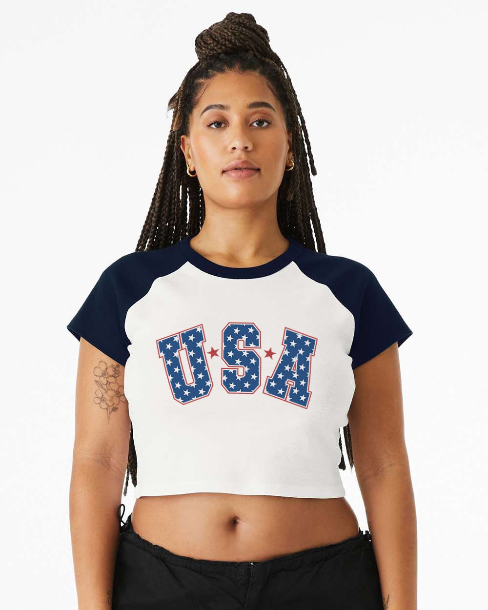 Baby Raglan Crop Top Tee Retro America Stars USA shirt,4th of July tee, Retro funny fourth shirt, Women 4th of July, USA Bold Red White Blue