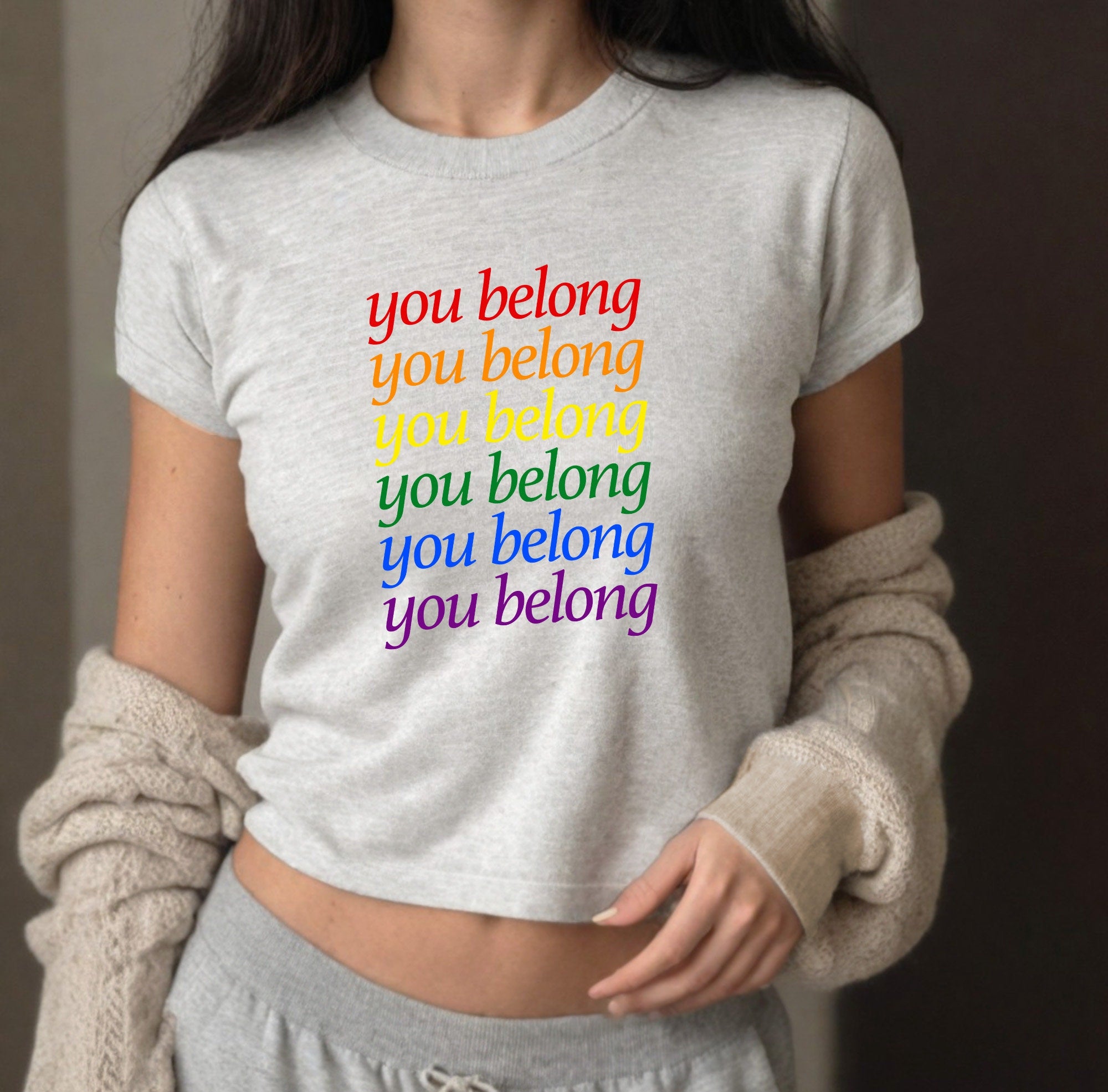 Baby Tee You belong, Baby Tee, Gay Pride, Lesbian Pride Baby Tee, Cute Baby, LGBTQ+ Pride Tee, y2k baby tee, 90s baby tee, y2k, Crop