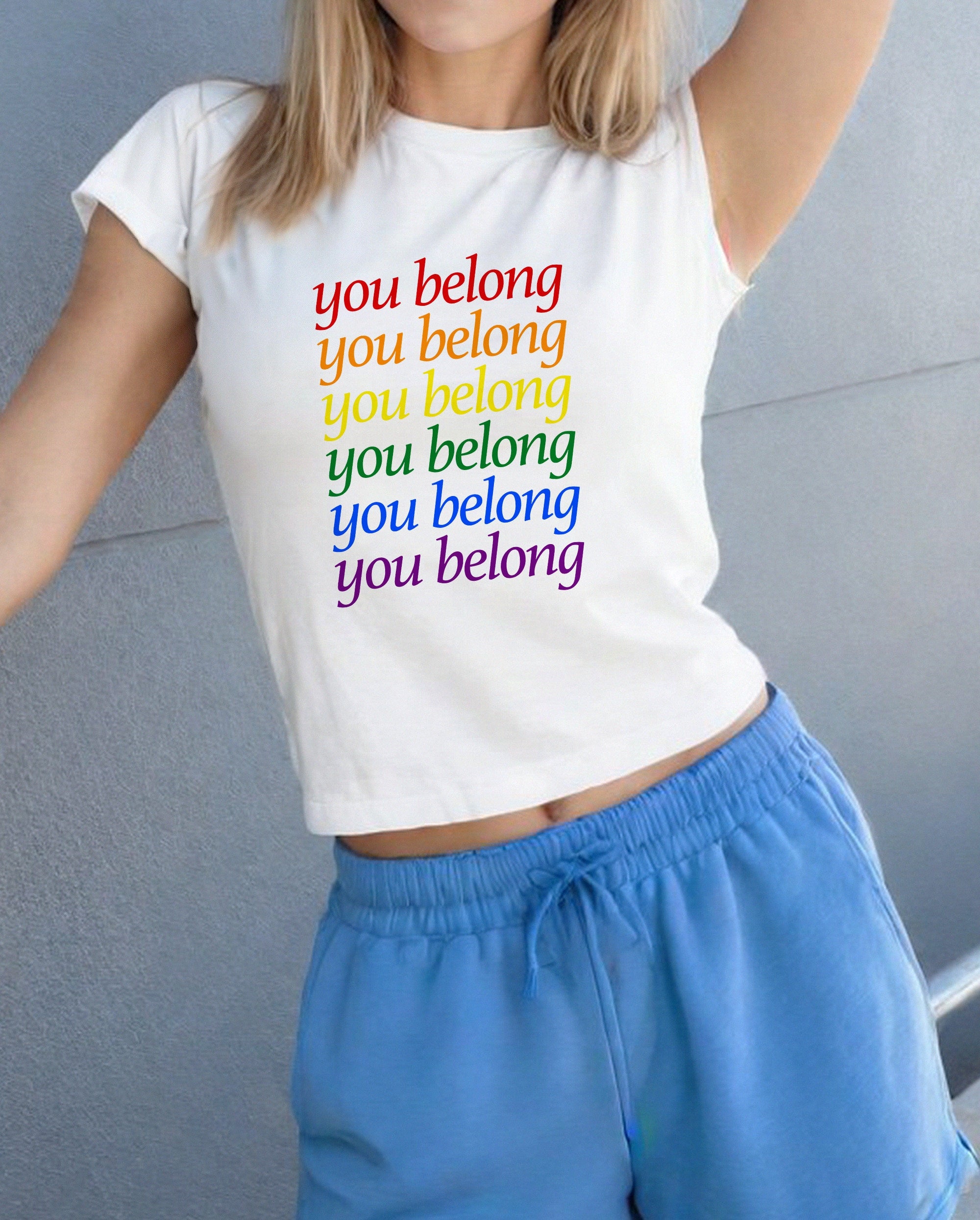 Baby Tee You belong, Baby Tee, Gay Pride, Lesbian Pride Baby Tee, Cute Baby, LGBTQ+ Pride Tee, y2k baby tee, 90s baby tee, y2k, Crop