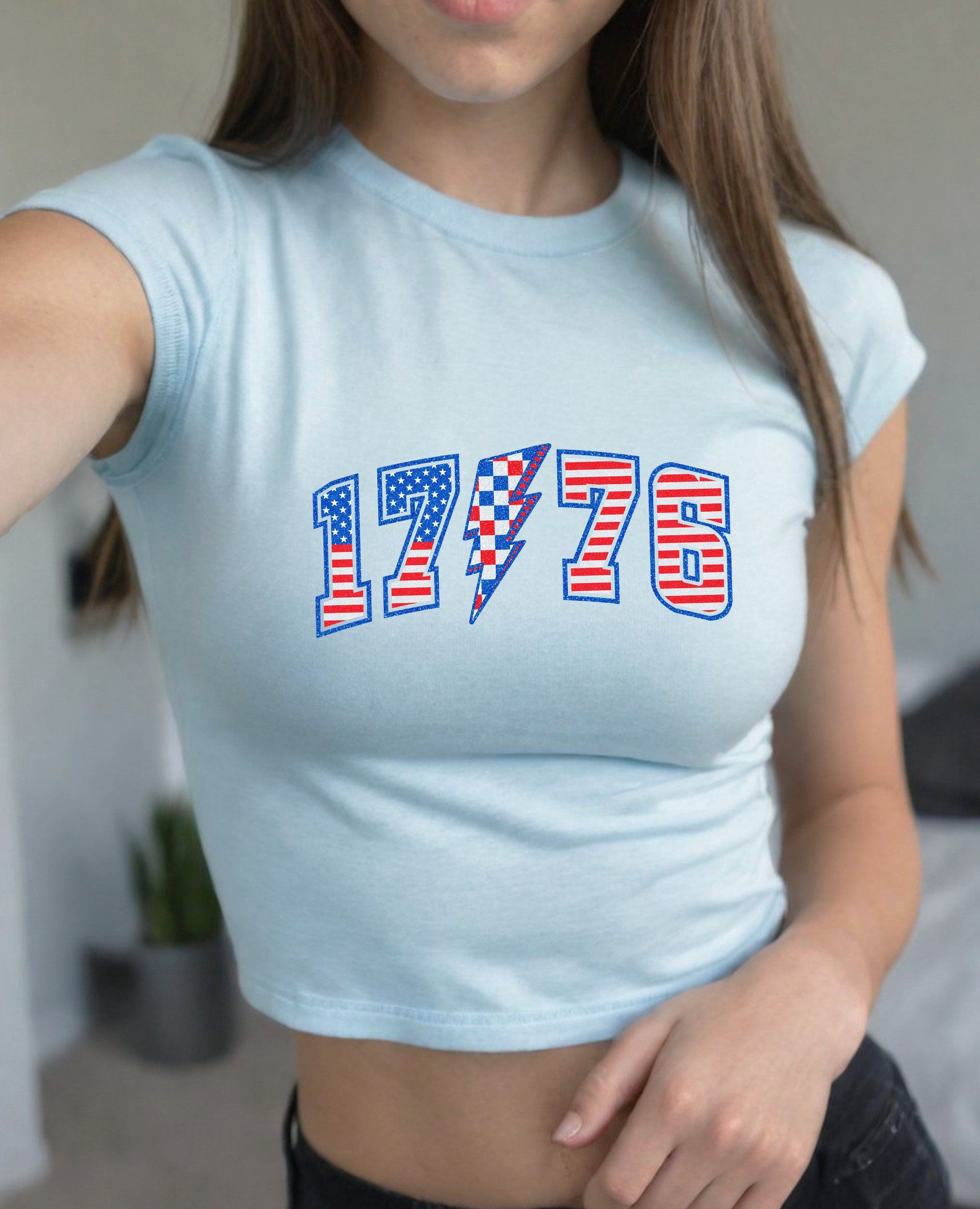 Checkered 1776 4th of July Baby Tee, Forth of July Design, Cute July 4th Baby Tee, Gildan 5000B T Shirt, Independence Day Cropped Shirt