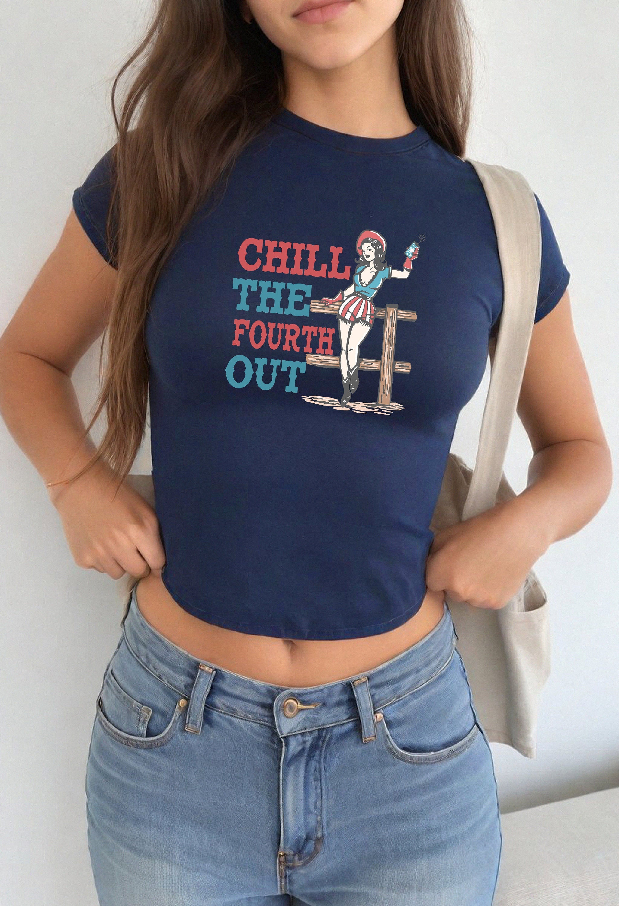 Chill The Fourth Out 4th of July Baby Tee Forth of July Design Western July 4th Baby Tee Gildan 5000B T Shirt Independence Day Cropped Shirt