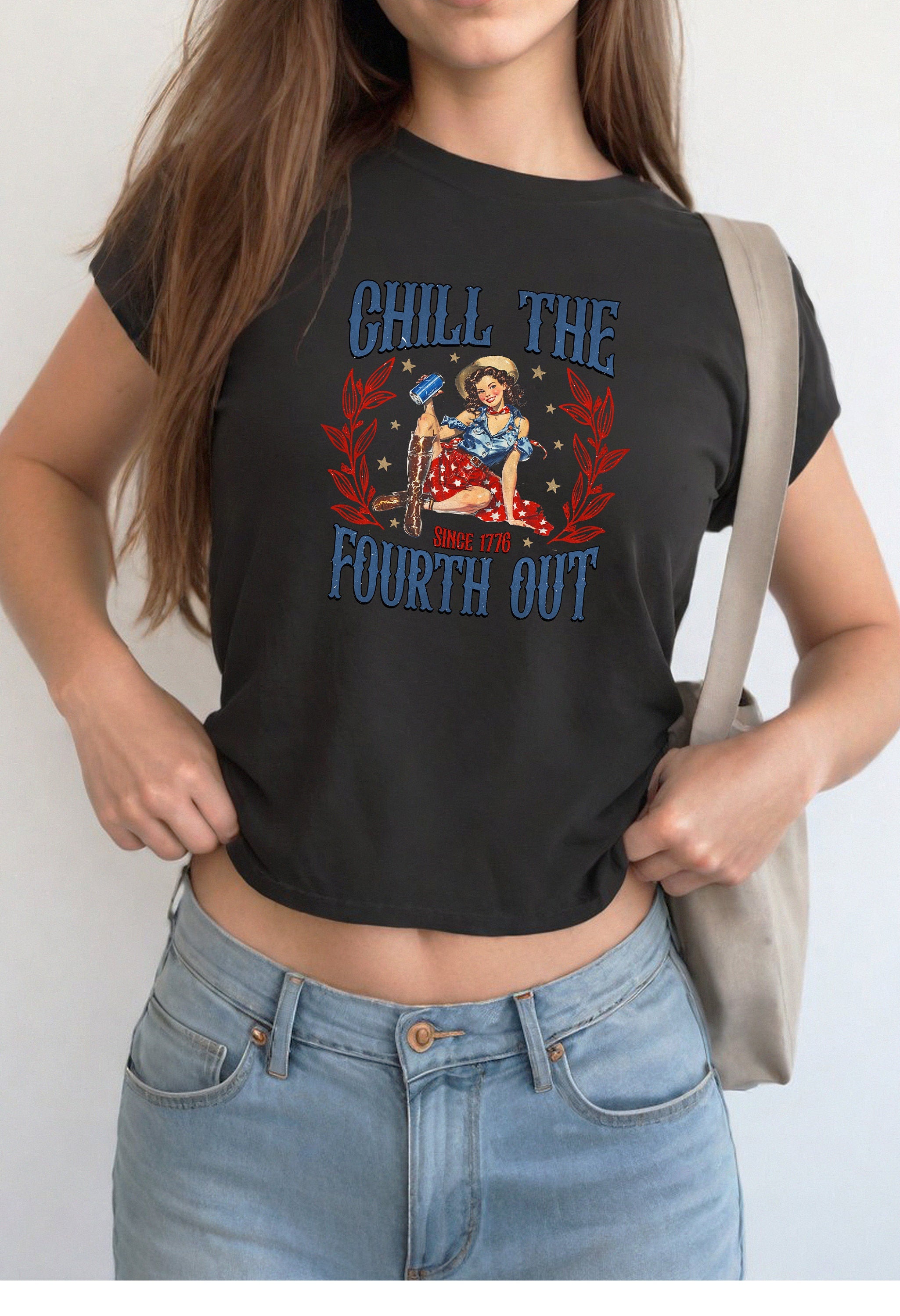 Chill the Fourth Out 4th of July Baby Tee Forth of July Design Cute July 4th Baby Tee Gildan 5000B T Shirt Independence Day Cropped Shirt