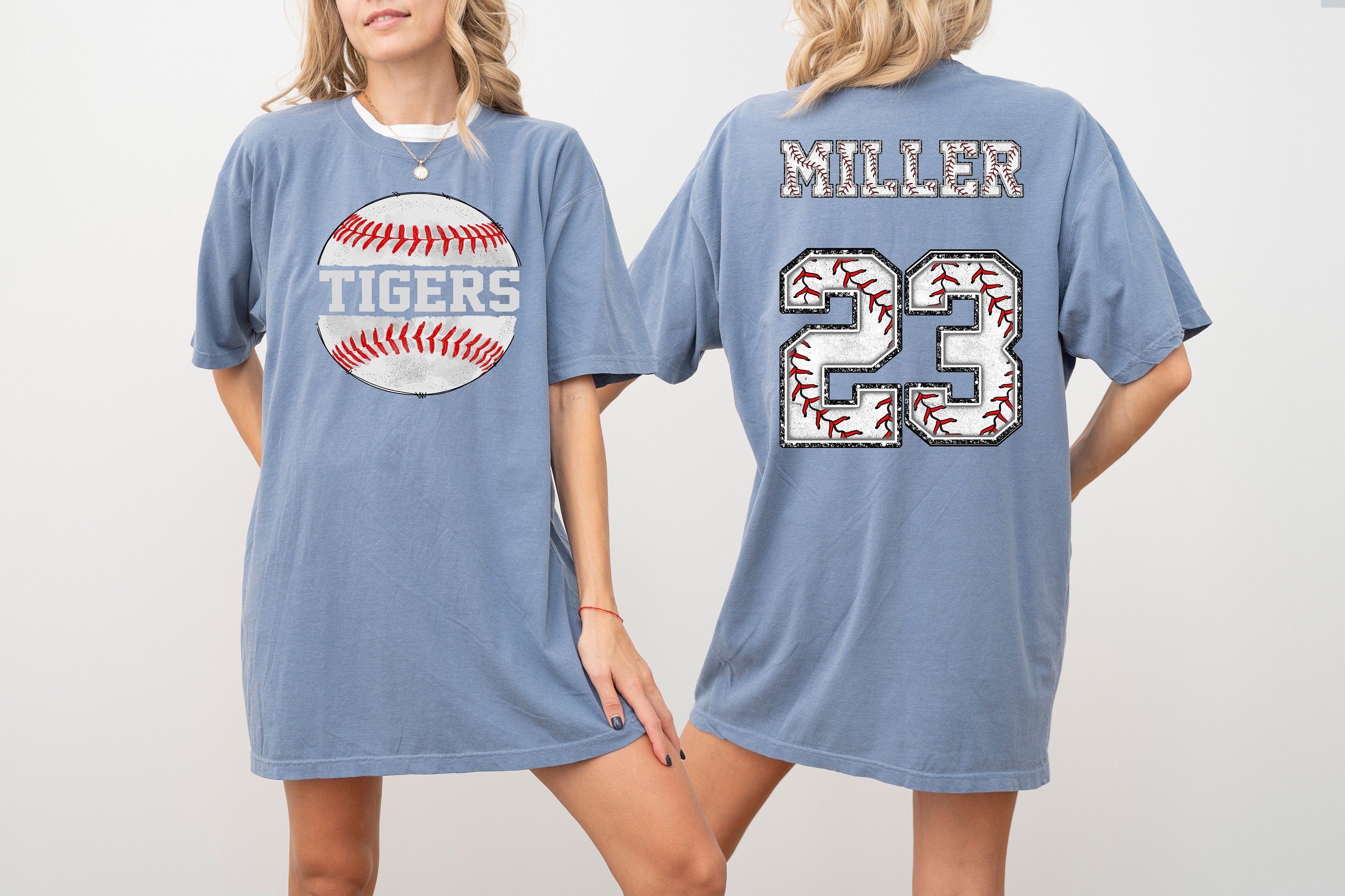 Custom Comfort Colors Tee, Two-sided Baseball Tshirt With Custom Number And Name, Sports Shirt, Baseball Mom Tee, Personalized Baseball Gift