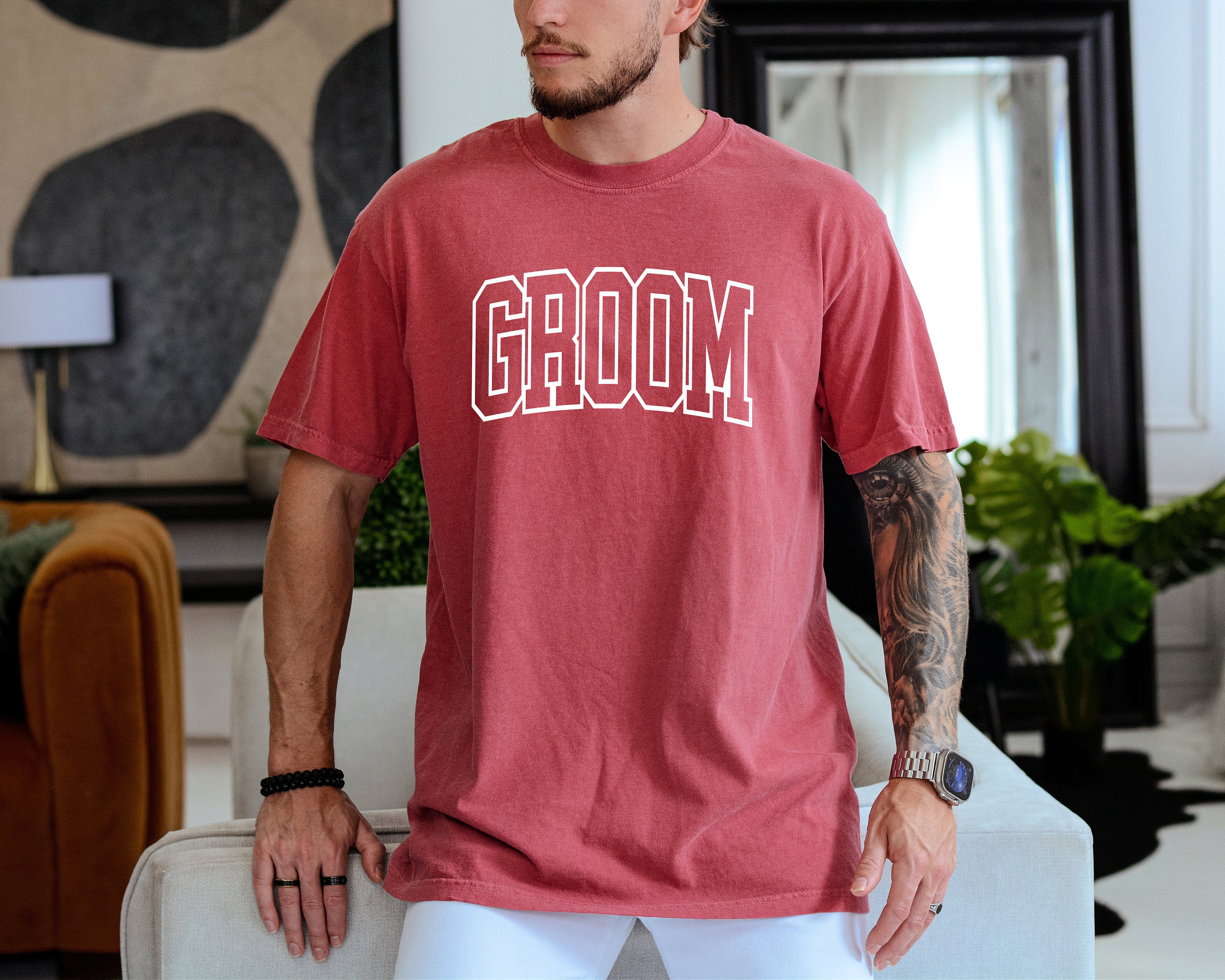 Retro Groom Comfort Colors Shirt Varsity T Vintage Graphic Tee, Bachelor Party Shirts, Newly Wed Shirt TShirt Bach Trip Tshirt