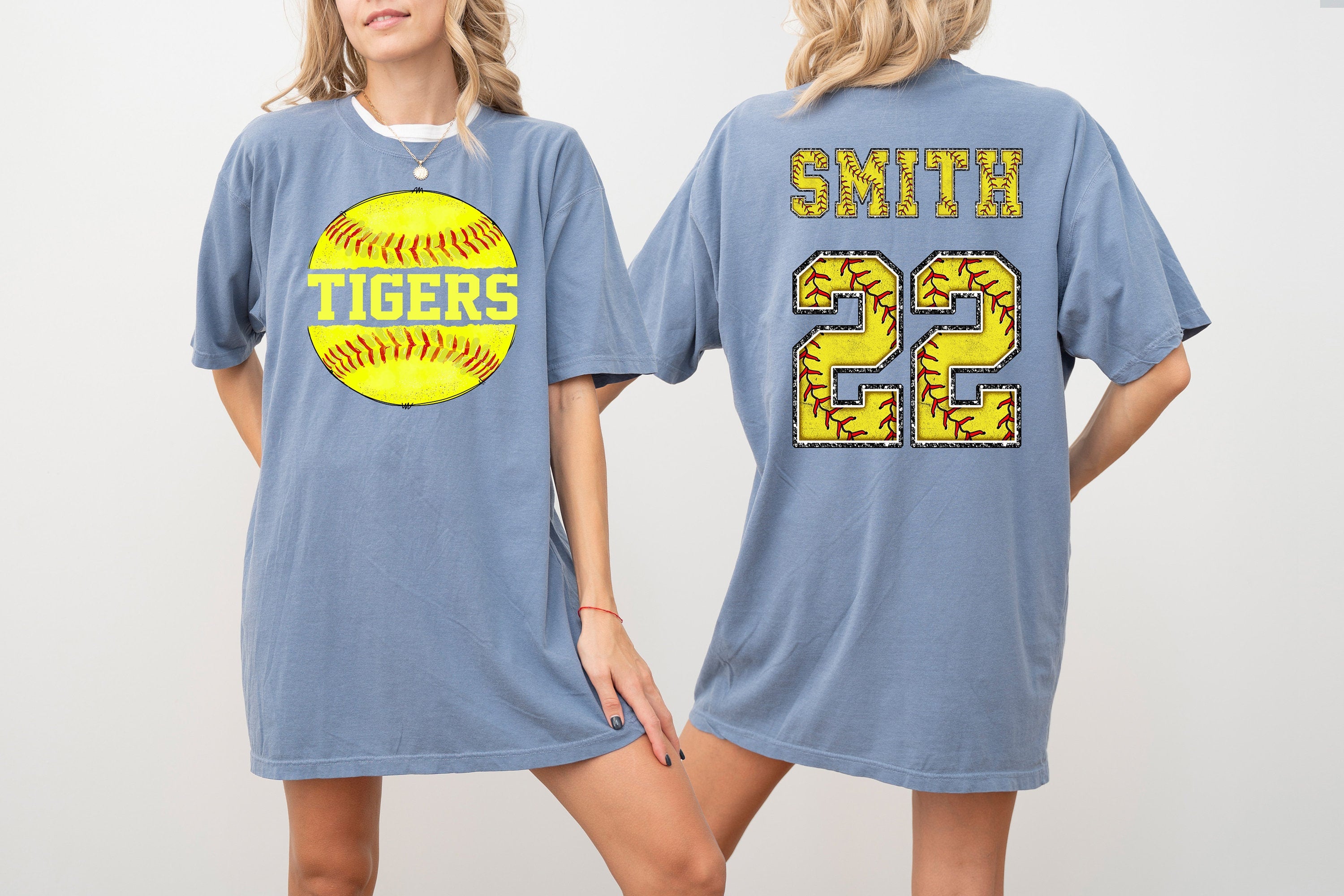 Custom Comfort Colors Tee, Two-sided Softball Tshirt With Custom Number And Name, Sports Shirt, Softball Mom Tee, Personalized Softball Gift