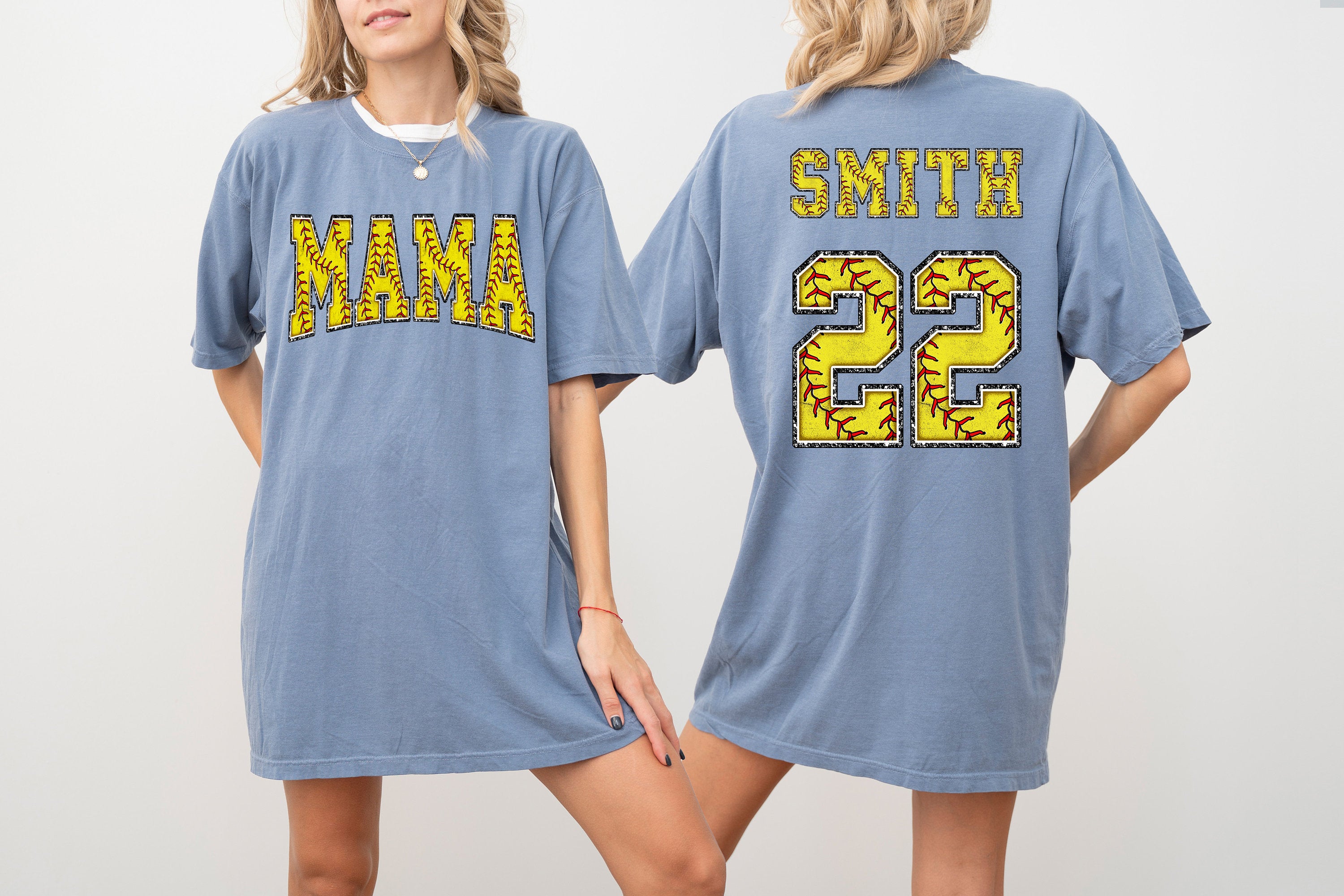 Custom Comfort Colors Tee, Two-sided Softball Tshirt With Custom Number And Name, Sports Shirt, Softball Mom Tee, Personalized Softball Gift