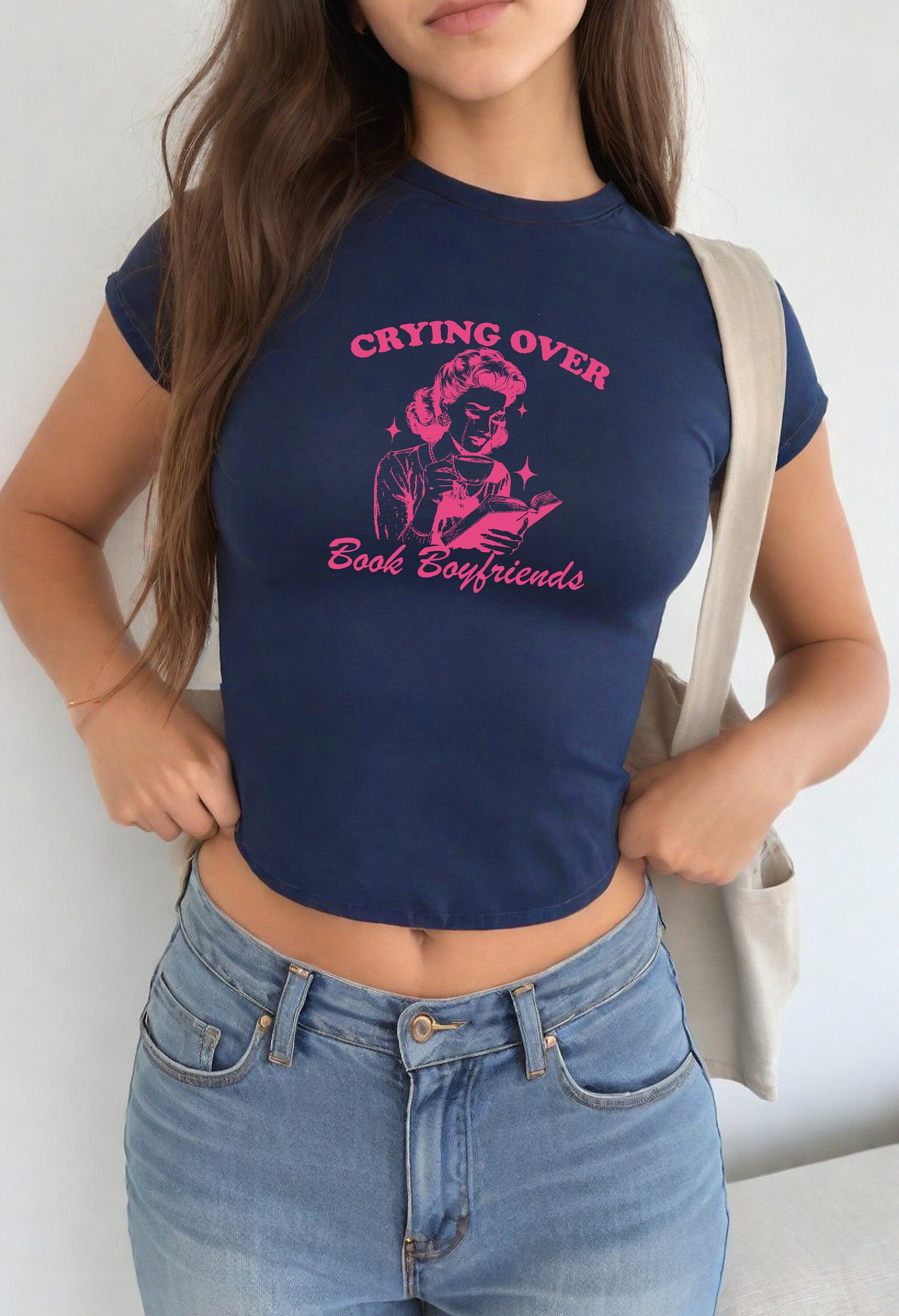 Crying Over Book Boyfriends Baby Tee Book Lover Graphic T, 90s T Shirt Reading Girly y2k baby tee 90s baby tee y2k Crop