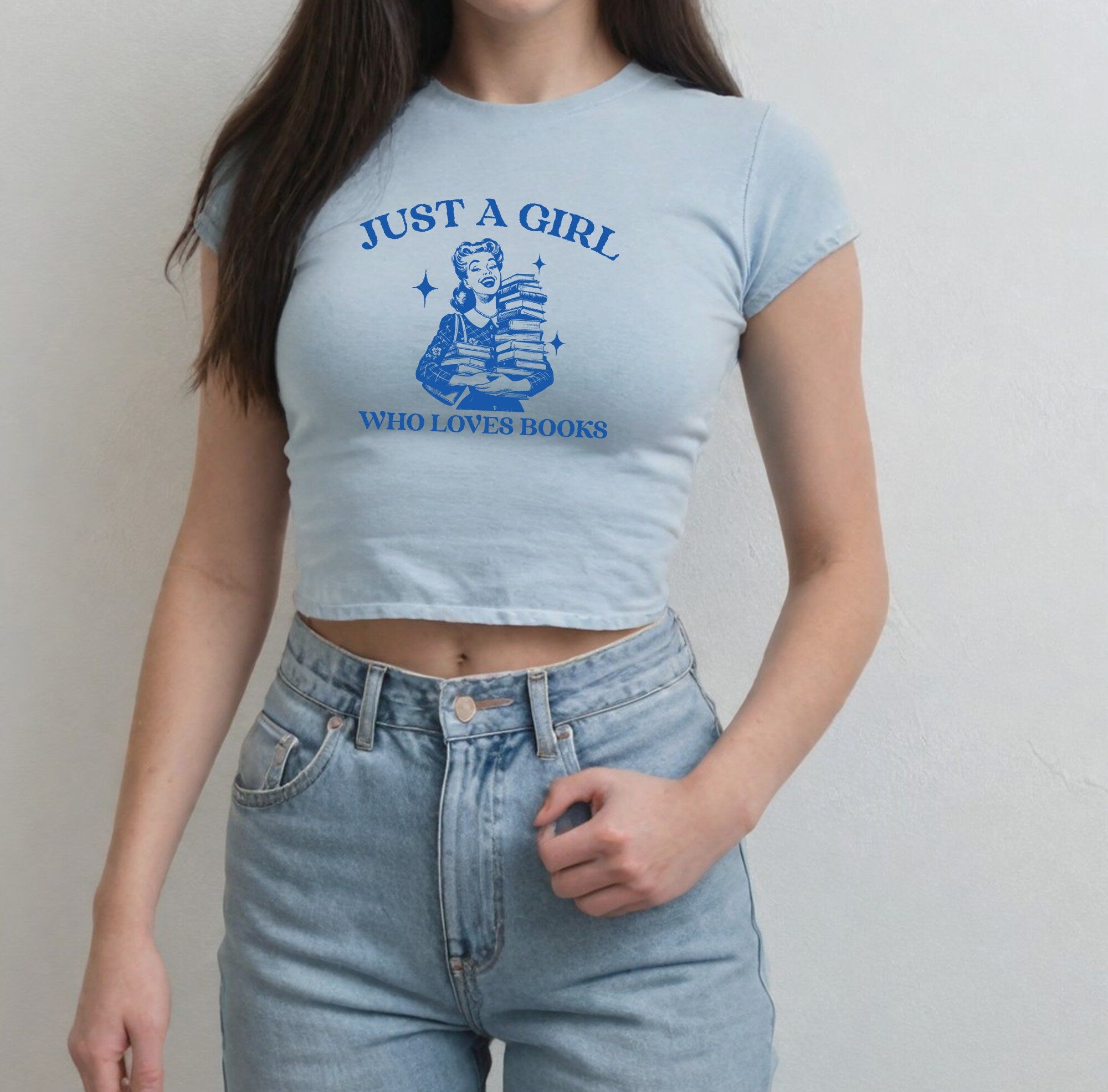 Just A Girl Who Loves Books Baby Tee Book Lover Graphic T, 90s T Shirt Reading Girly y2k baby tee 90s baby tee y2k Crop