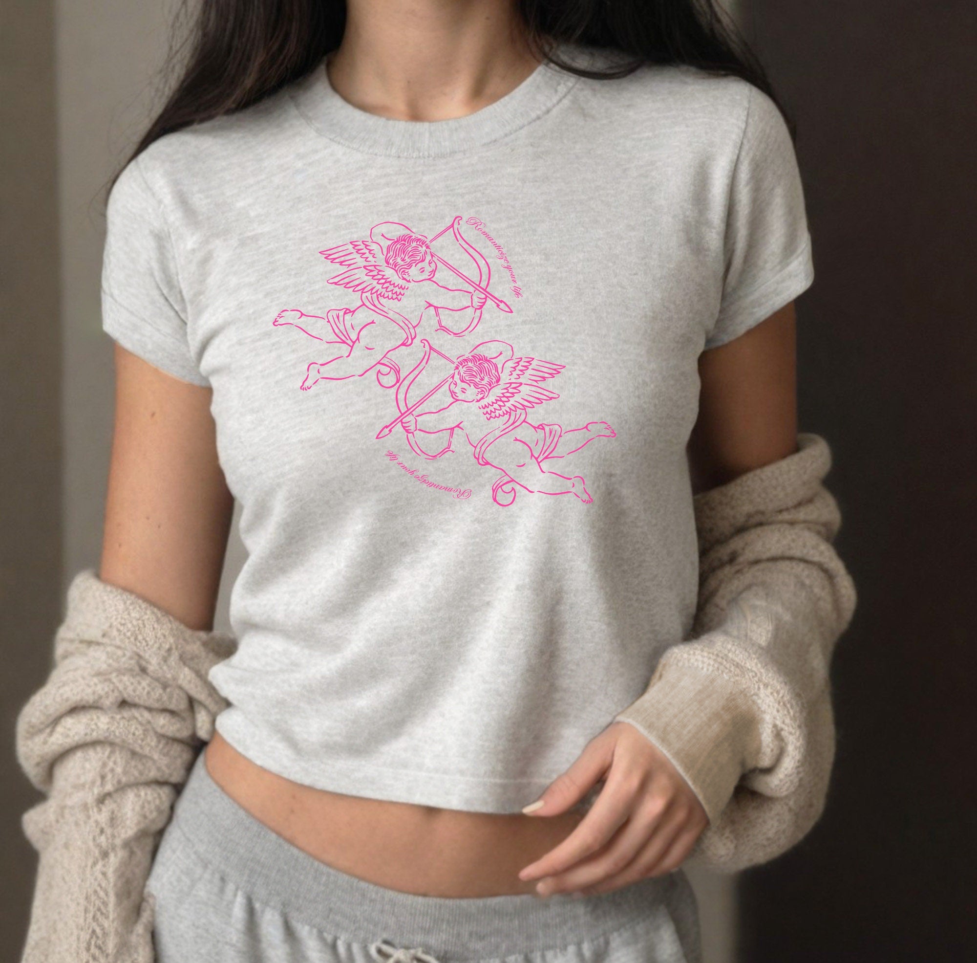 Romanticize Your Life Baby Tee, Baby Tee, Cute Bow Graphic T, 90s TShirt, Pink Coquette Bow Tee Girly y2k baby tee 90s baby tee y2k Crop