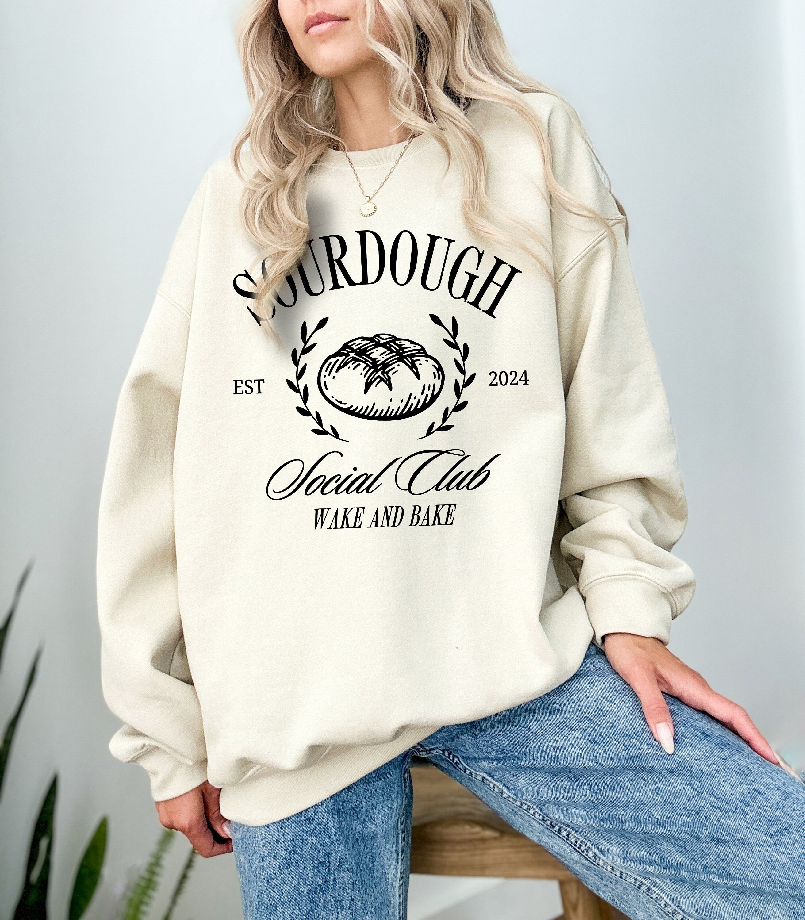 Cute Sourdough Social Club Wake and Bake Crewneck, Sourdough Lovers Sweater, Baking Pullover, Retro Sourdough Sweatshirt, Sourdough maker