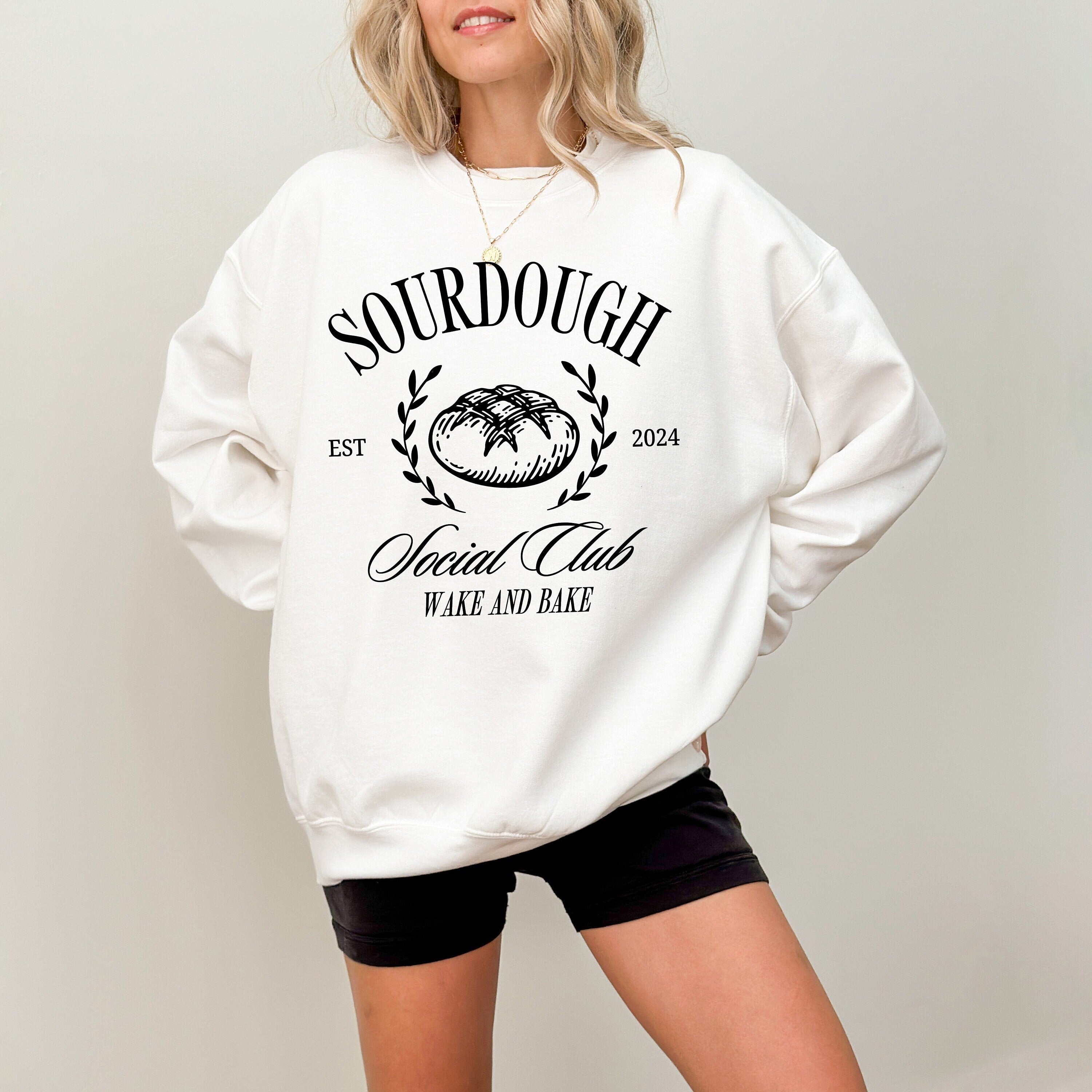 Cute Sourdough Social Club Wake and Bake Crewneck, Sourdough Lovers Sweater, Baking Pullover, Retro Sourdough Sweatshirt, Sourdough maker