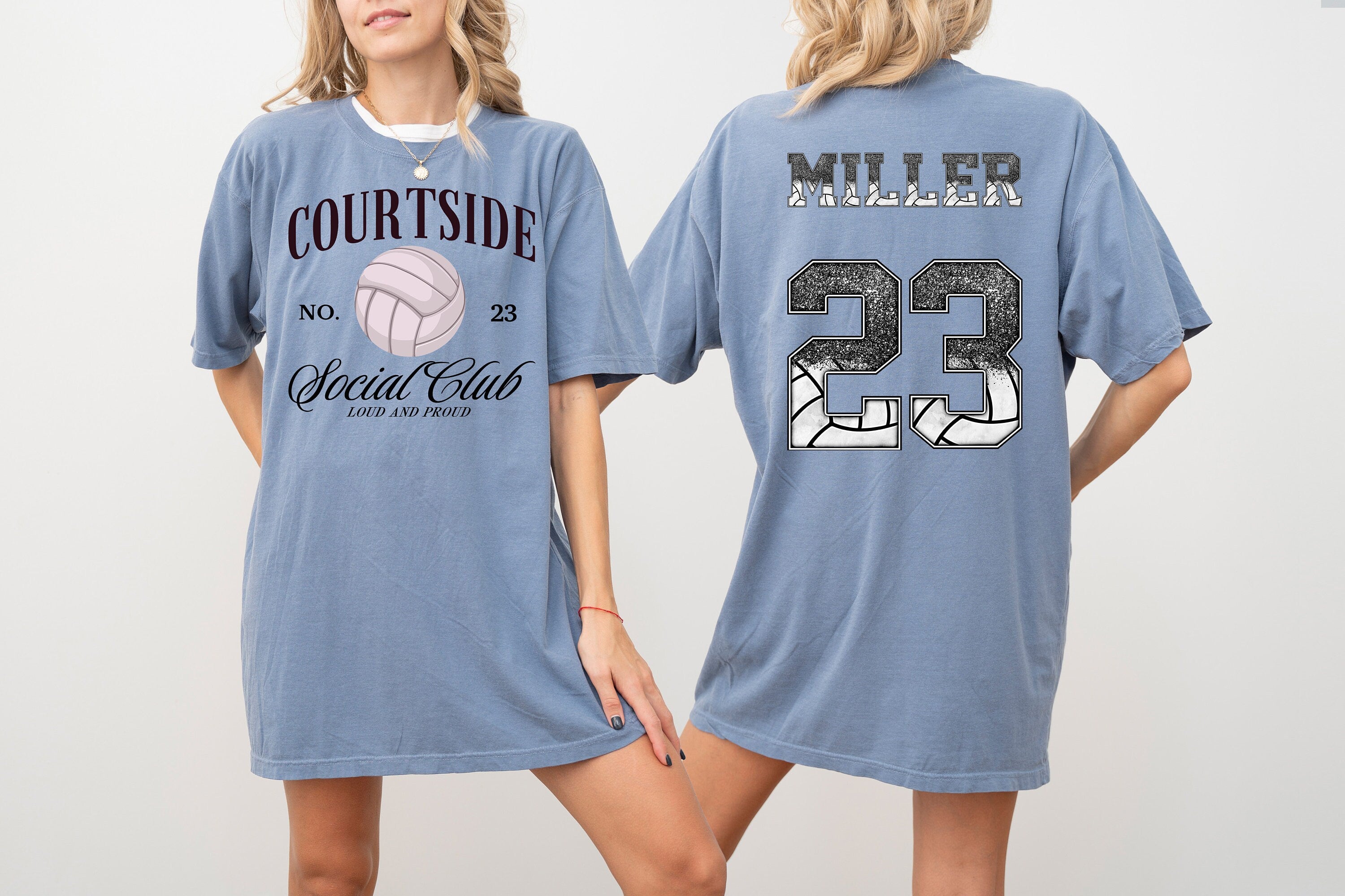 Custom Comfort Colors Tee, Courtside Social Club With Custom Number And Name, Sports Shirt, Vollyball Mom Tee, Personalized Valleyball