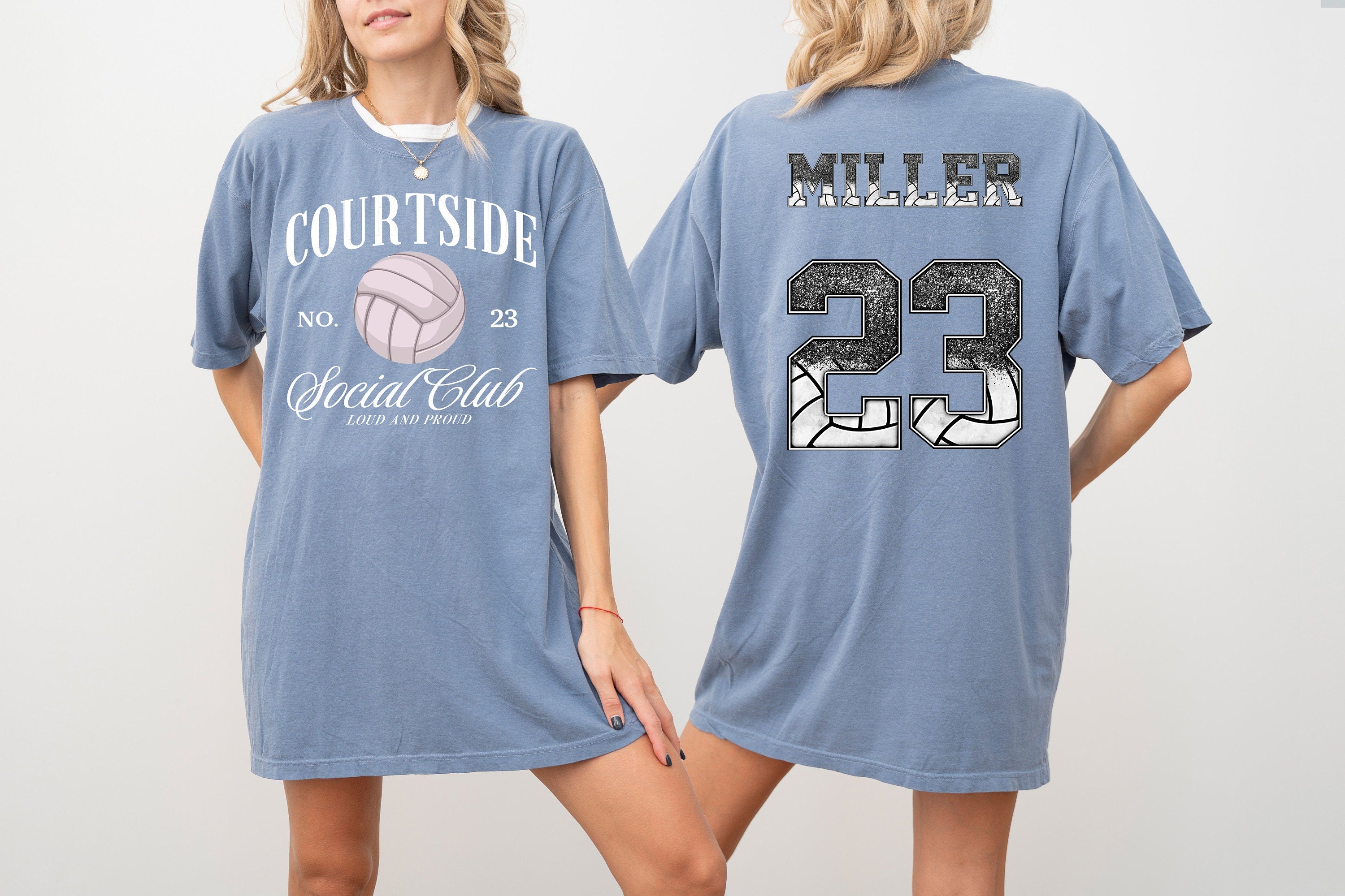 Custom Comfort Colors Tee, Courtside Social Club With Custom Number And Name, Sports Shirt, Vollyball Mom Tee, Personalized Valleyball