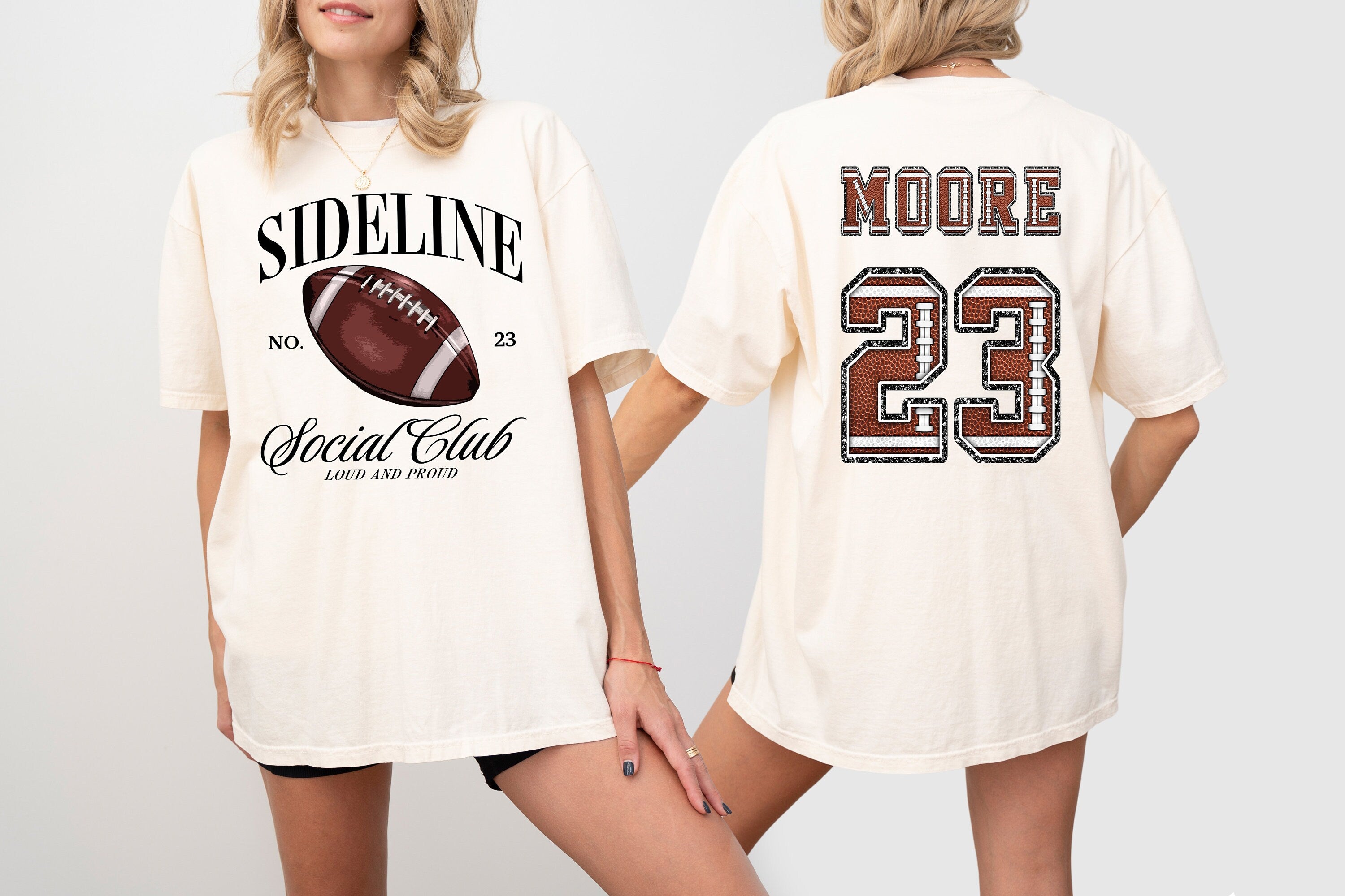 Sideline Social Club Custom Sports Comfort Colors Tee, Two-sided Football Tshirt Custom Number Name Football Mom Tee Personalized Football T