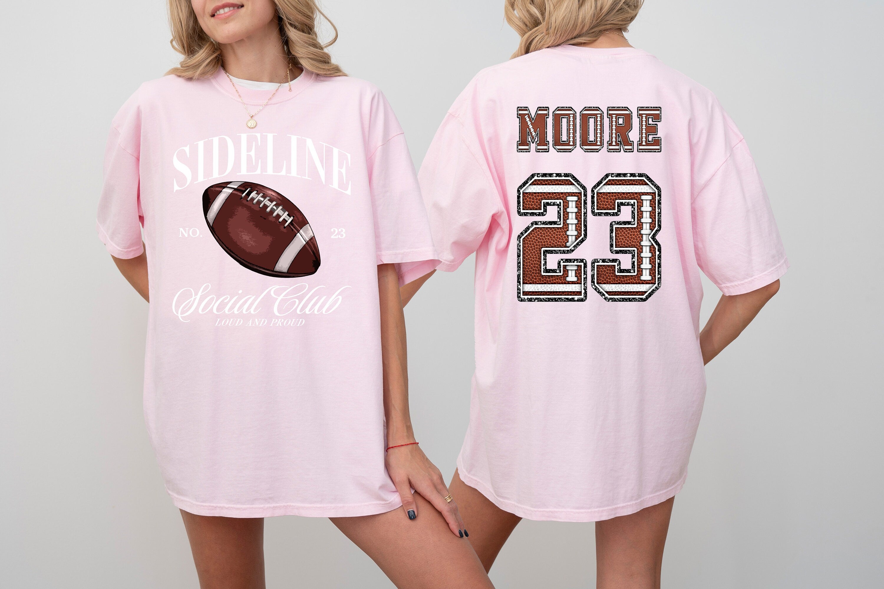 Custom Sideline Social Club Sports Comfort Colors Tee, Two-sided Football Tshirt Custom Number Name Football Mom Tee Personalized Football T