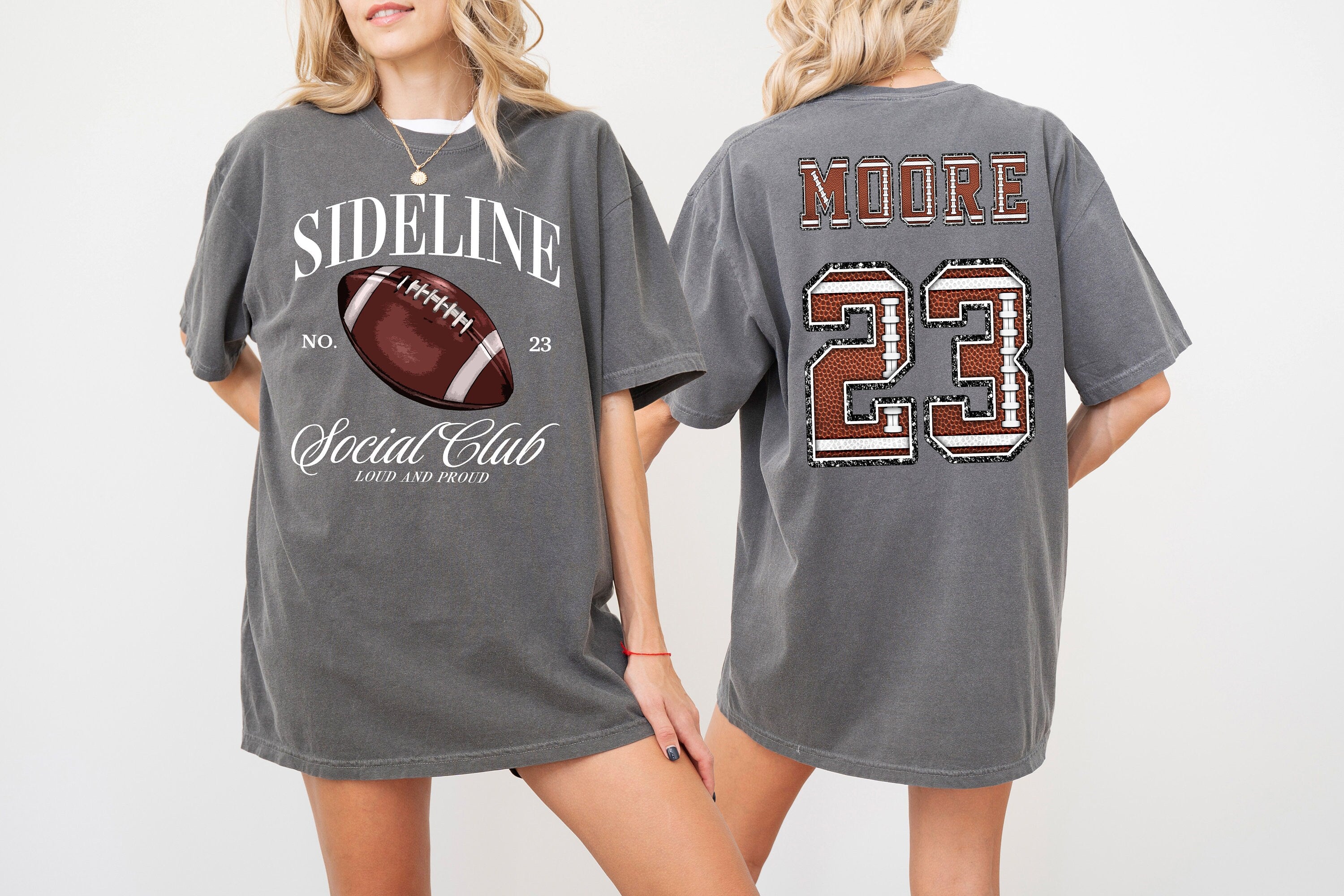 Custom Sideline Social Club Sports Comfort Colors Tee, Two-sided Football Tshirt Custom Number Name Football Mom Tee Personalized Football T