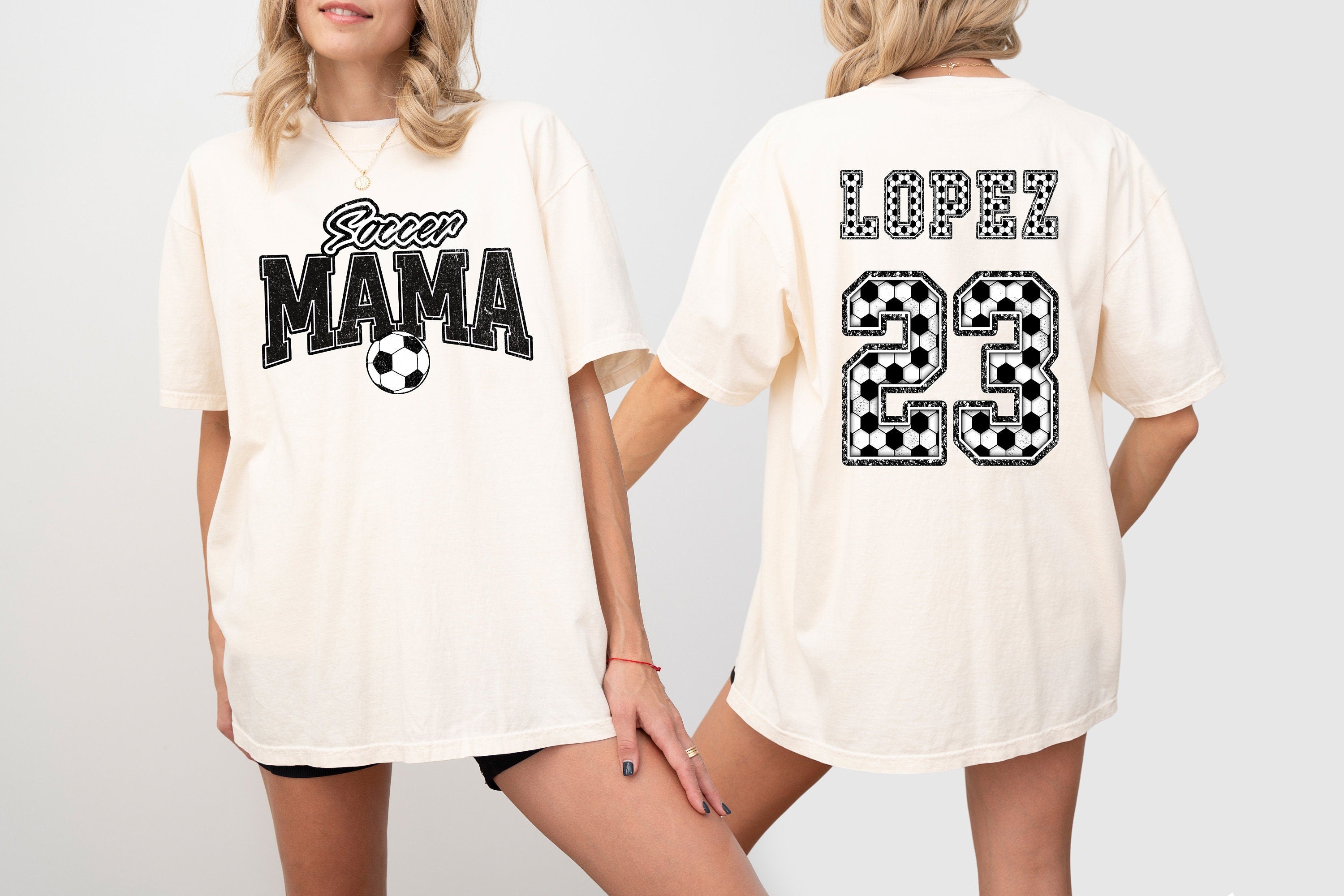 Soccer Mama Game Day Custom Sports Comfort Colors Tee, Two-sided Soccer Tshirt Custom Number Name Soccer Mom Tee Personalized Soccer Shirt