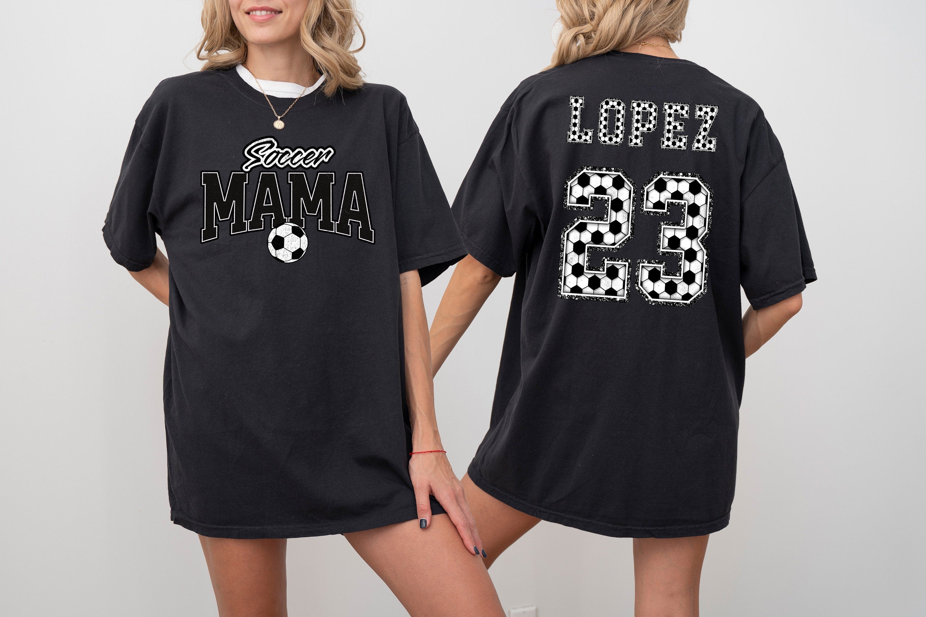 Soccer Mama Game Day Custom Sports Comfort Colors Tee, Two-sided Soccer Tshirt Custom Number Name Soccer Mom Tee Personalized Soccer Shirt