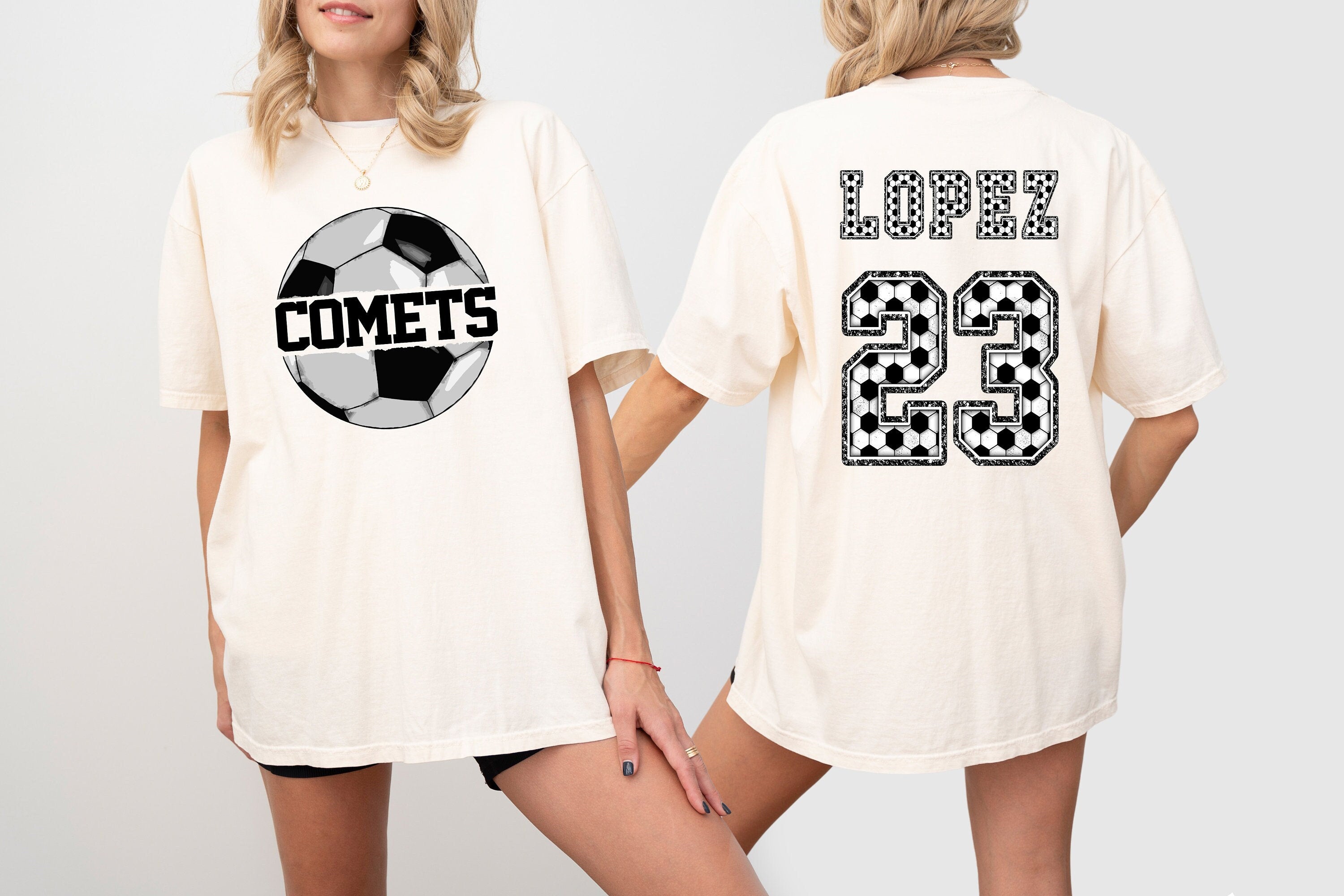 Soccer Team Name Custom Sports Comfort Colors Tee, Two-sided Soccer Tshirt Custom Number Name Soccer Mom Tee Personalized Soccer Shirt