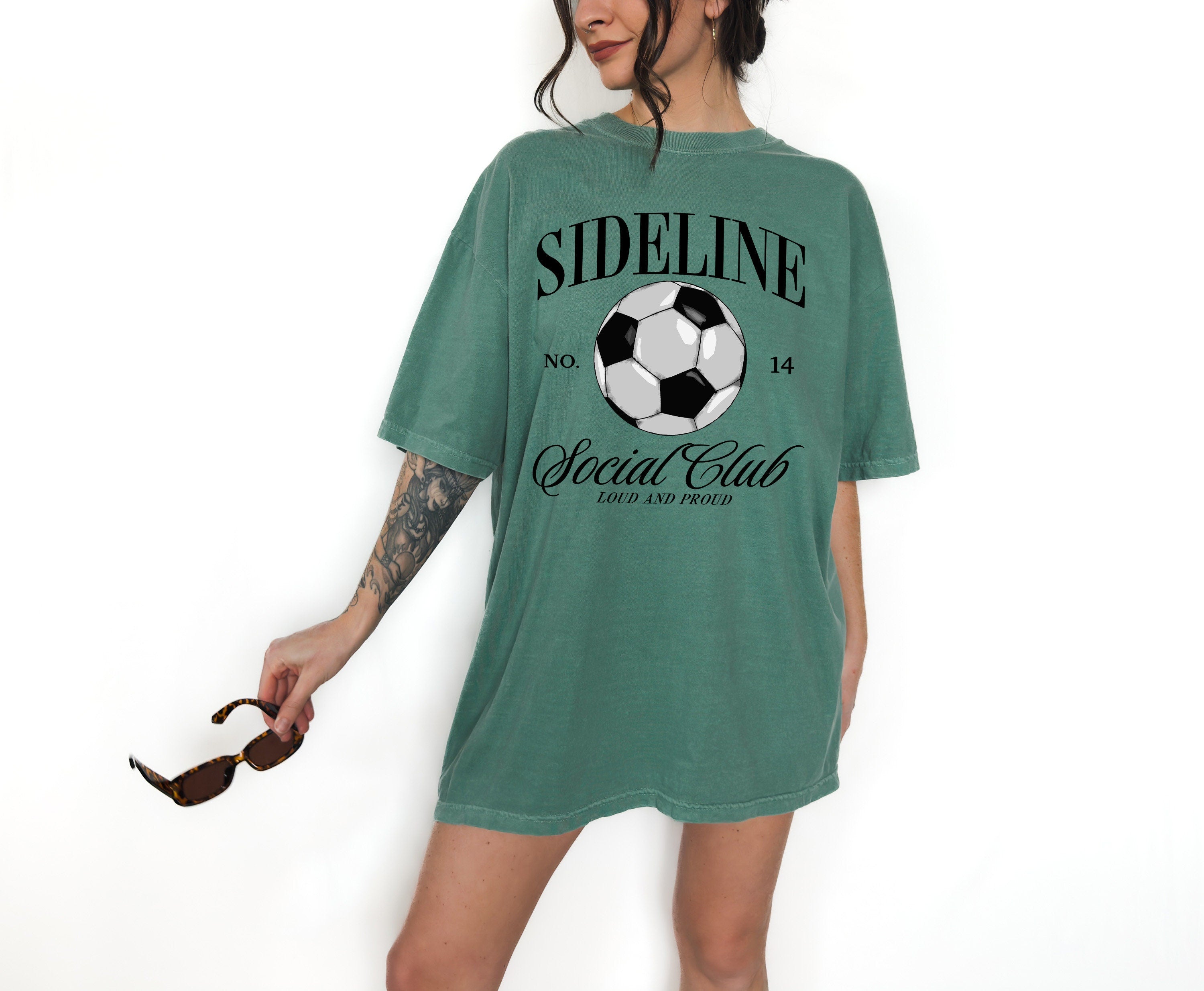 Sideline Social Club Custom Sports Comfort Colors Tee, Two-sided Soccer Tshirt Custom Number Name Soccer Mom Tee Personalized Soccer Shirt