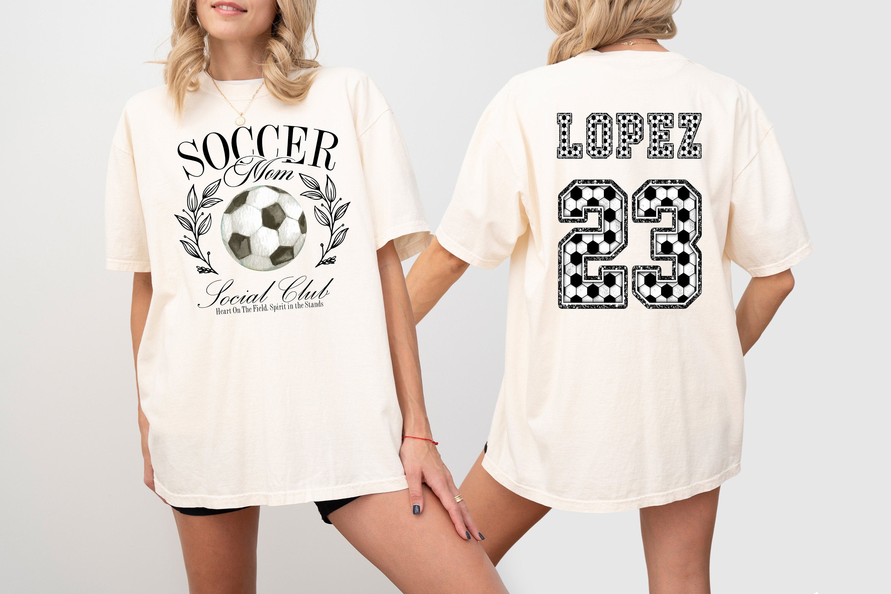 Soccer Mom Social Club Custom Sports Comfort Colors Tee, Two-sided Soccer Tshirt Custom Number Name Soccer Mom Tee Personalized Soccer Shirt